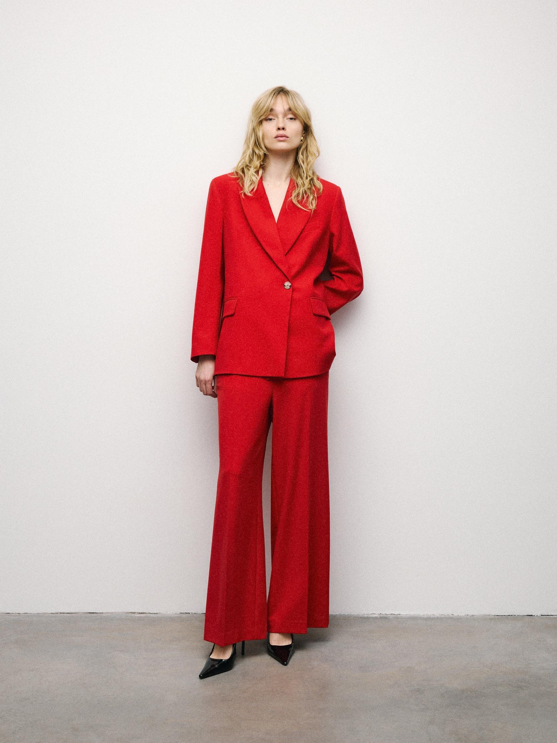 Red Viscose Blend Trousers With Pressed Crease, Red, large image number 2