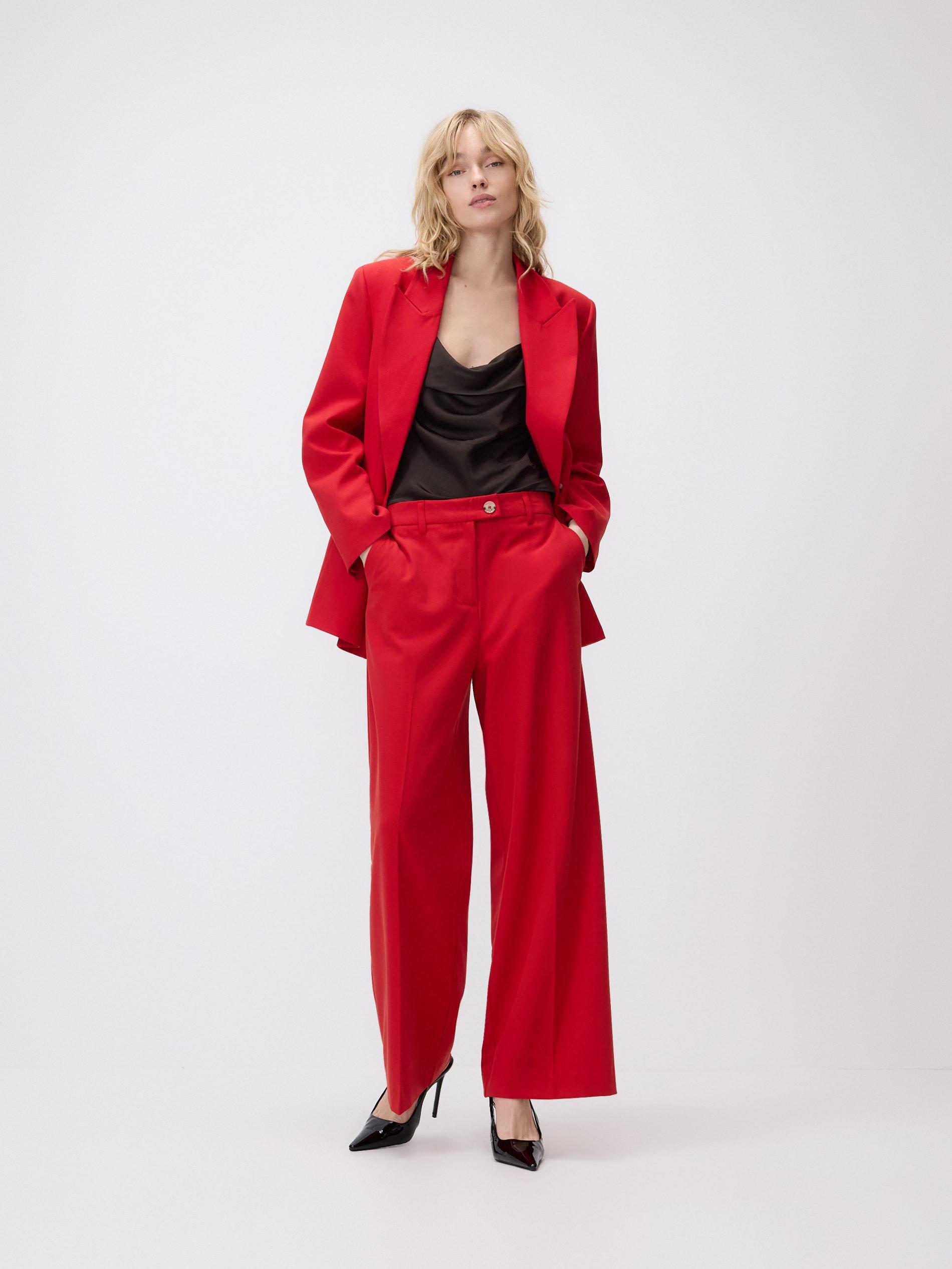 Red Viscose Blend Trousers With Pressed Crease, Red, large image number 3