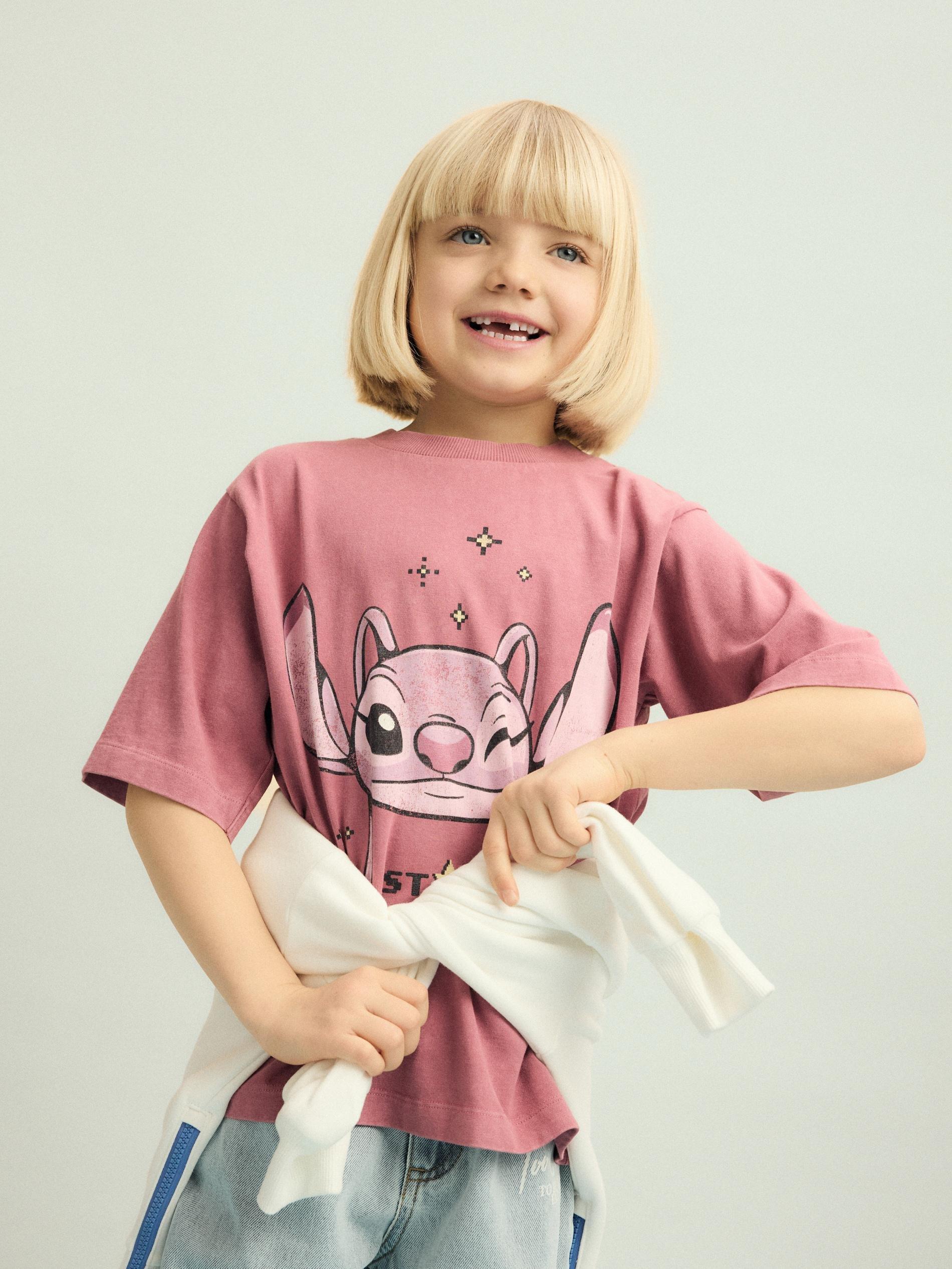 Pink Washed-Effect T-Shirt Lilo And Stitch, Purple, large image number 0