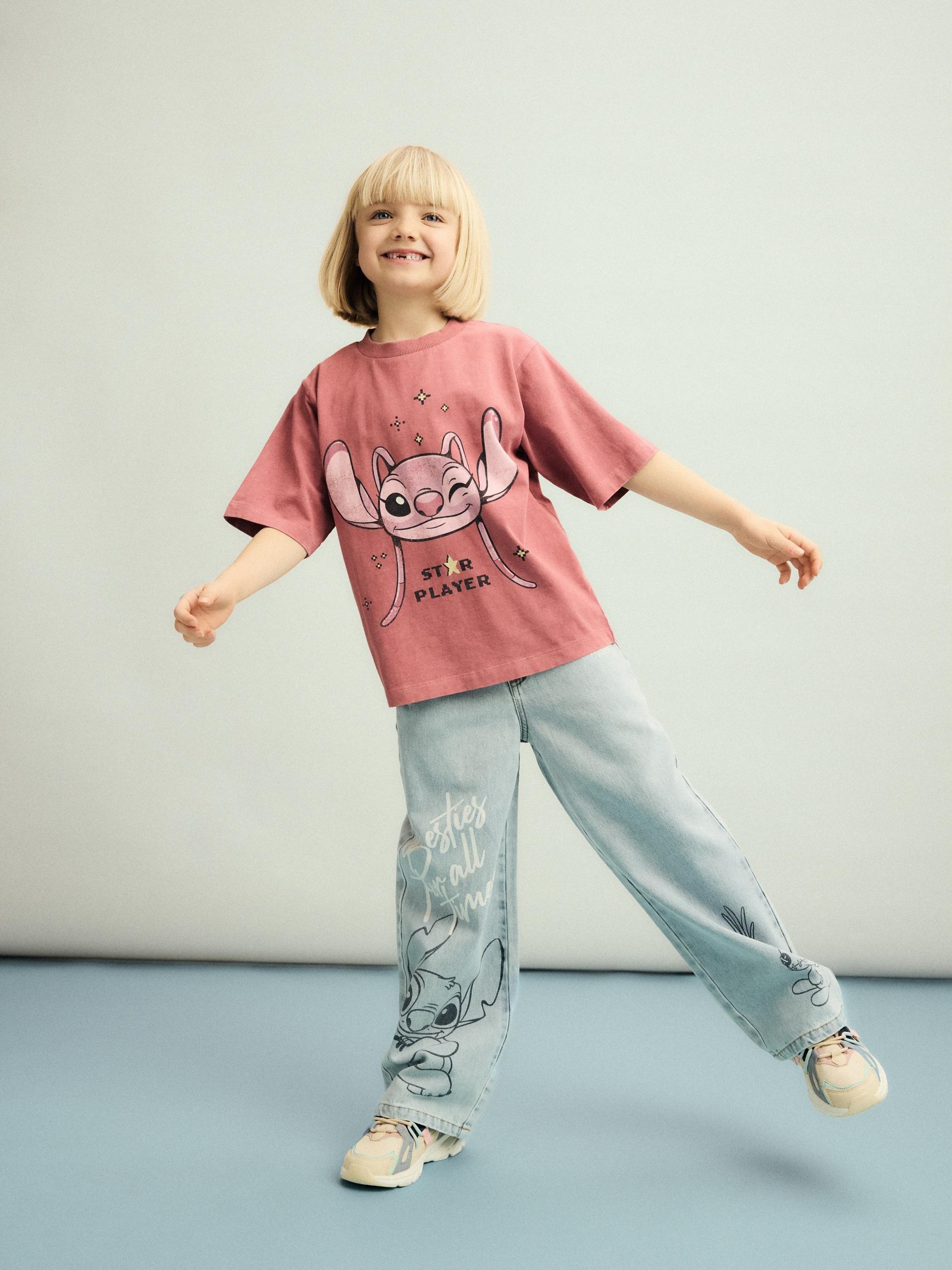 Pink Washed-Effect T-Shirt Lilo And Stitch, Purple, medium