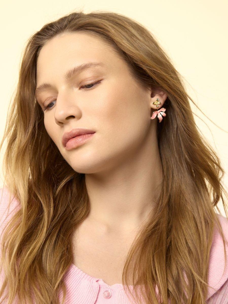 Pink Flower-Shaped Earrings, Pink, large image number 0