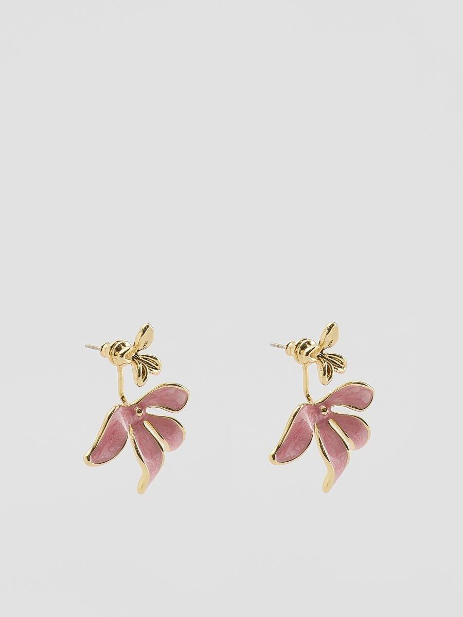 Pink Flower-Shaped Earrings, Pink, large image number 1
