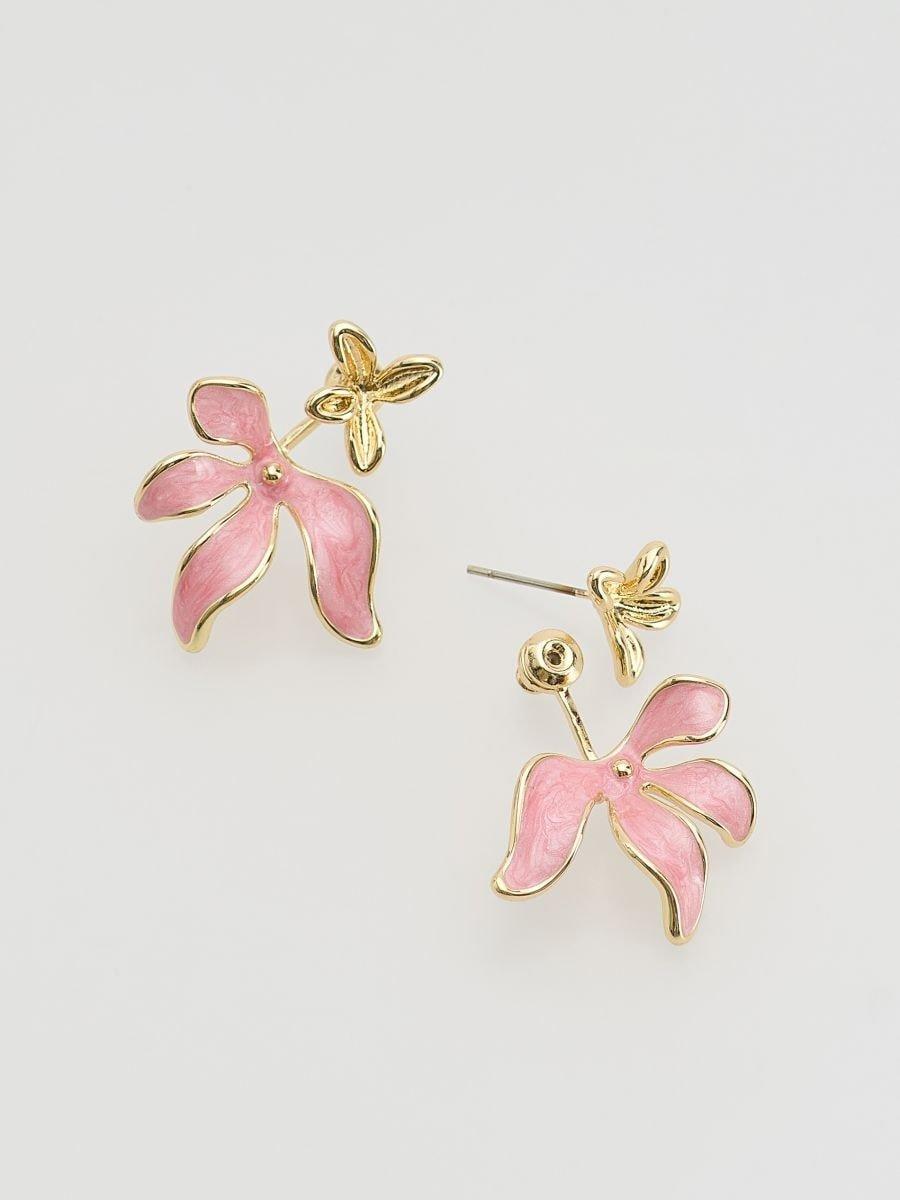 Pink Flower-Shaped Earrings, Pink, large image number 2