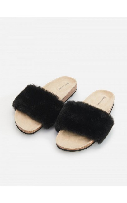 Reserved - Black Furry Sandals, Women
