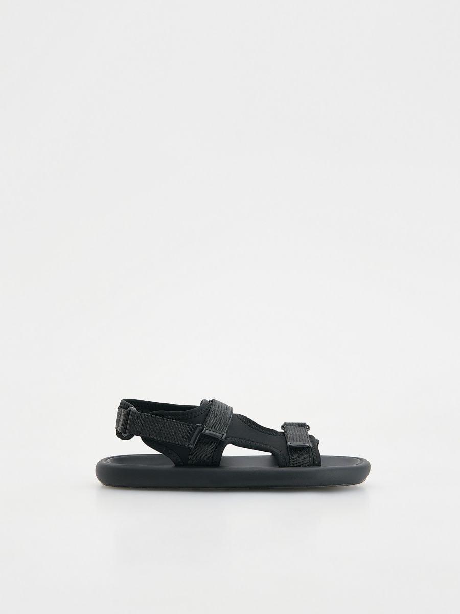 Black Sandals With Velcro Fastening, , medium