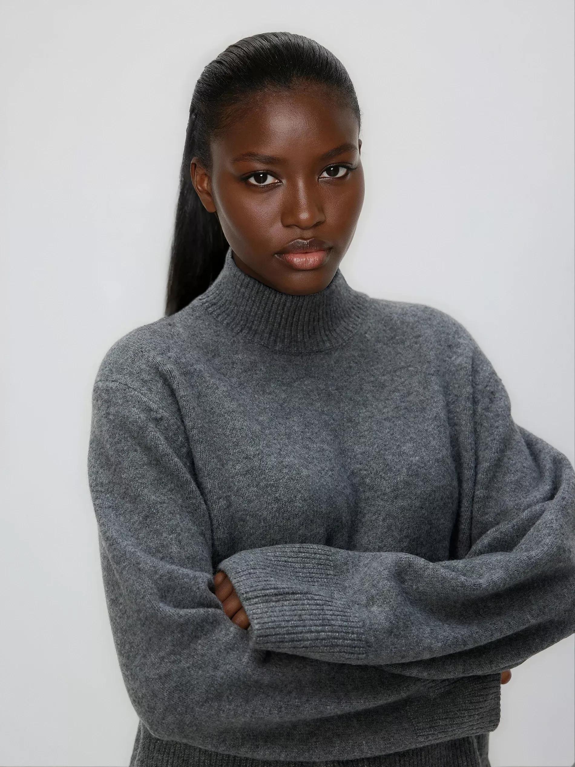 Grey High Neck Jumper, Grey, large image number 0
