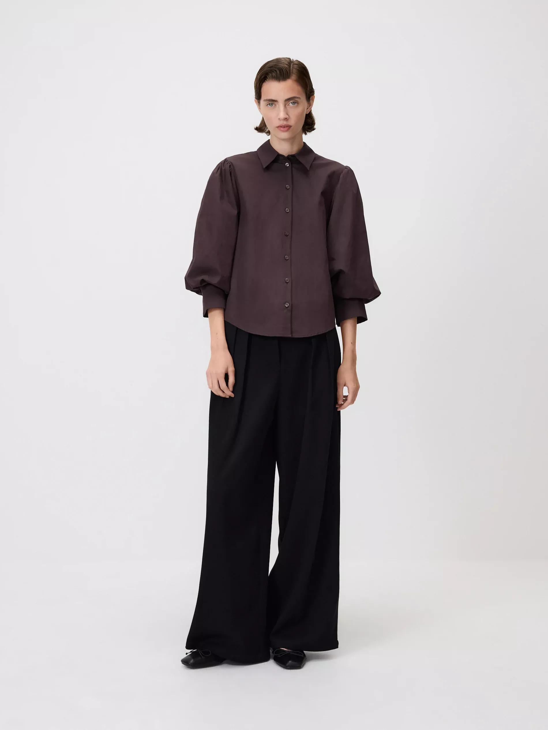 BROWN Shirt with puffy sleeves, Brown, medium