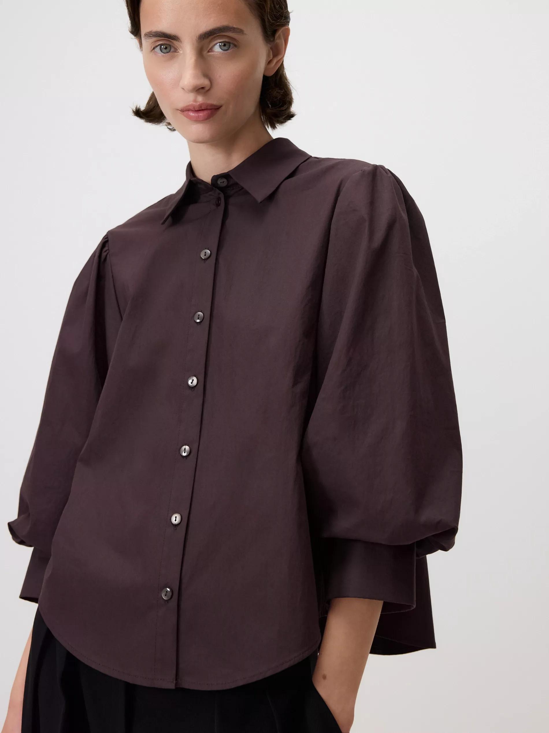 BROWN Shirt with puffy sleeves, Brown, medium