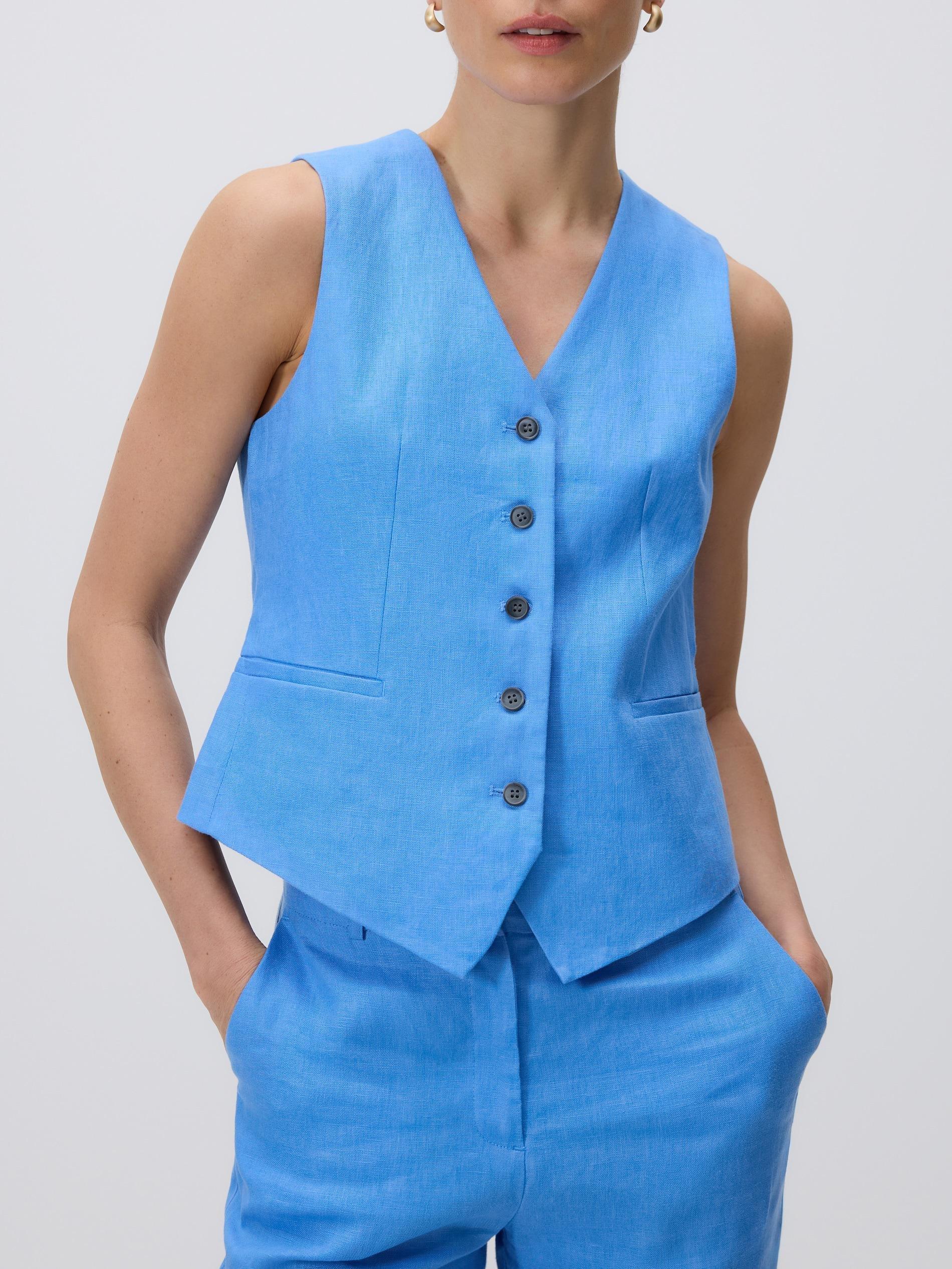 Blue Linen Suit Vest, Blue, large image number 0