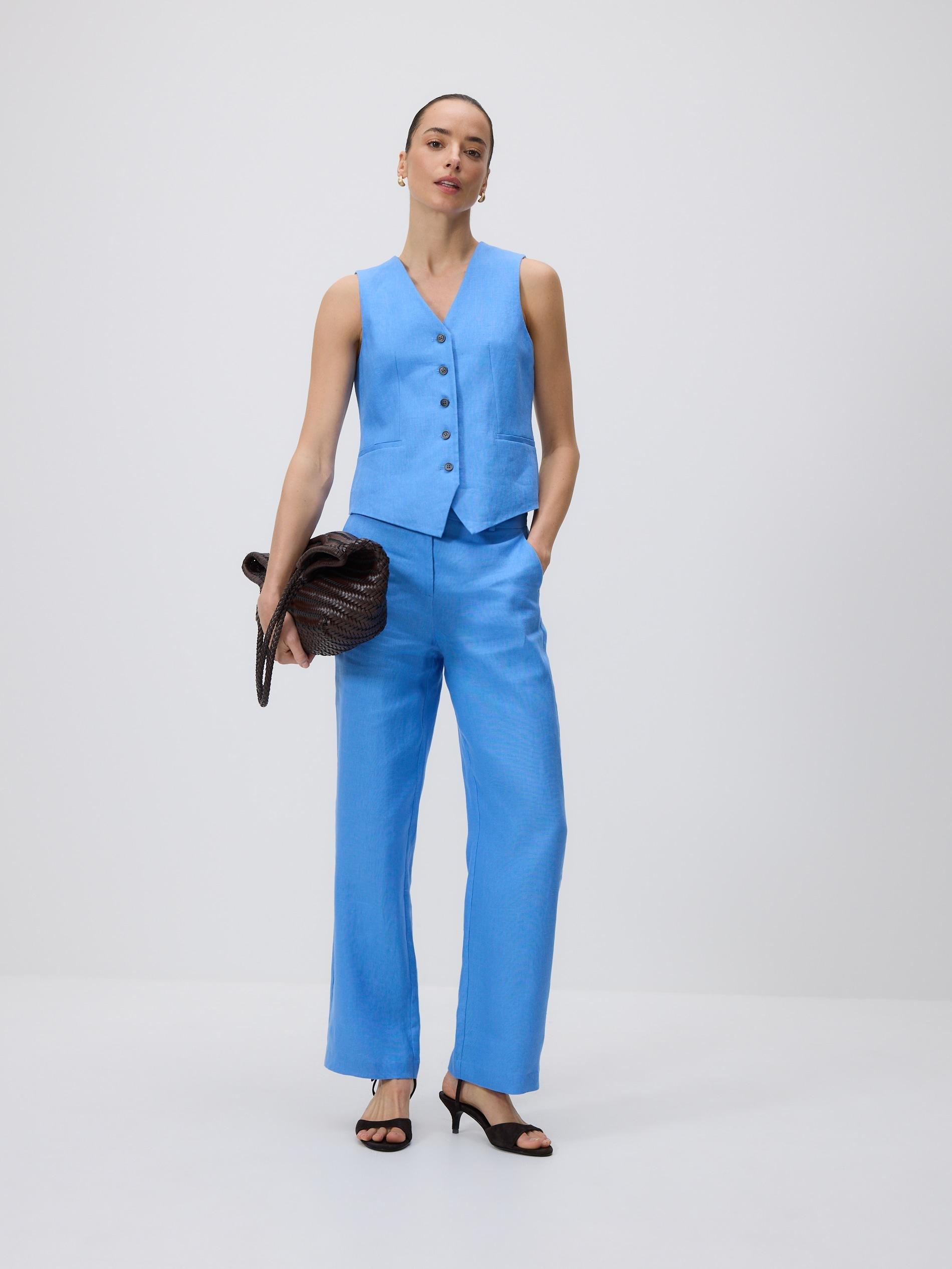 Blue Linen Suit Vest, Blue, large image number 2