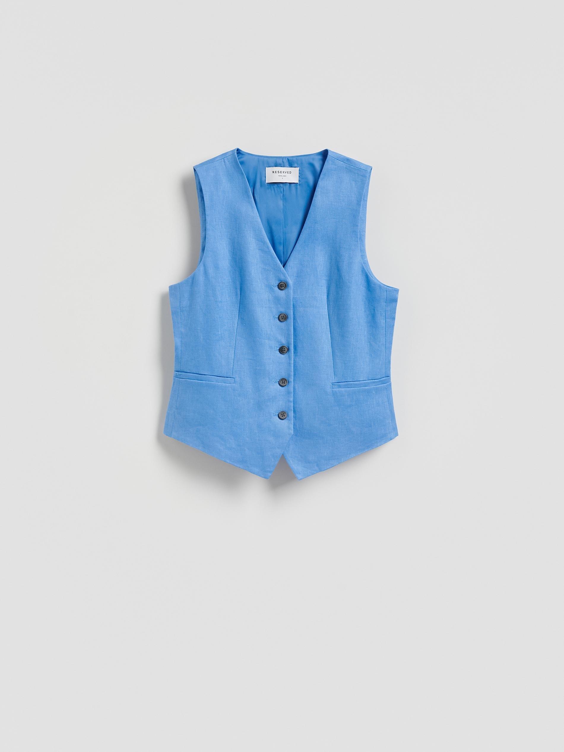 Blue Linen Suit Vest, Blue, large image number 4