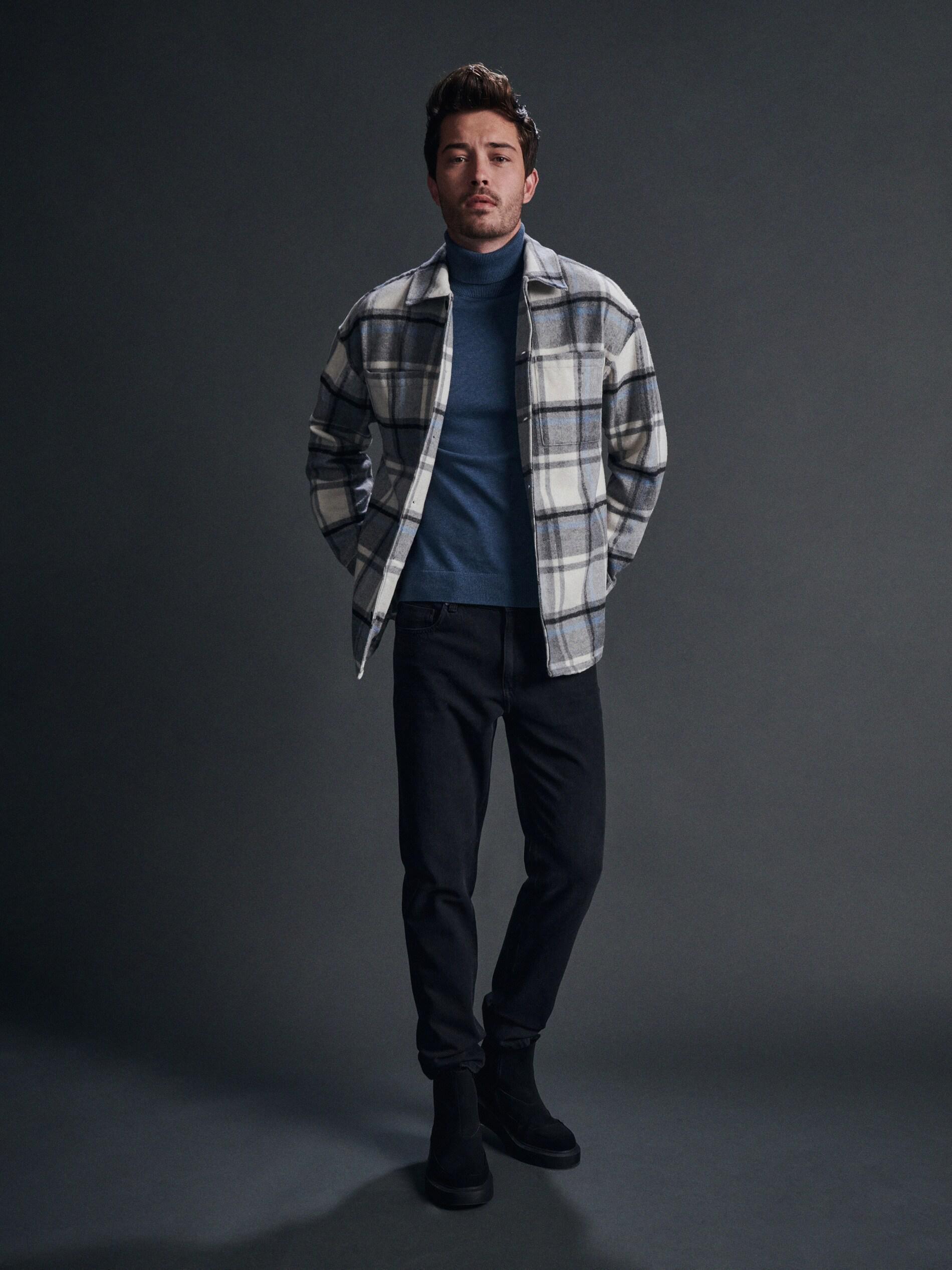 Blue Plain Cotton Turtleneck, , large image number 1