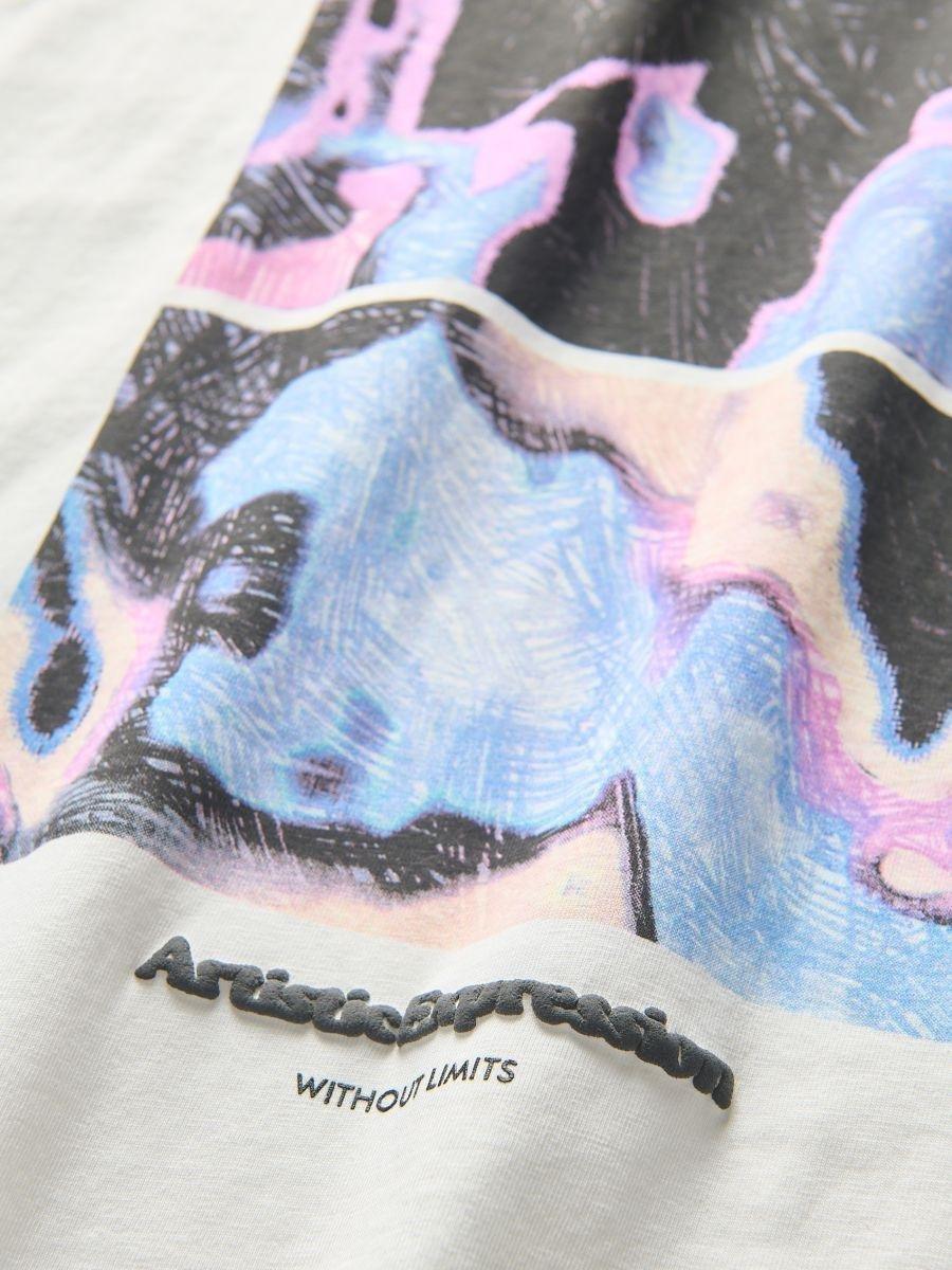 Cream Oversized T-Shirt With Print, , large image number 1