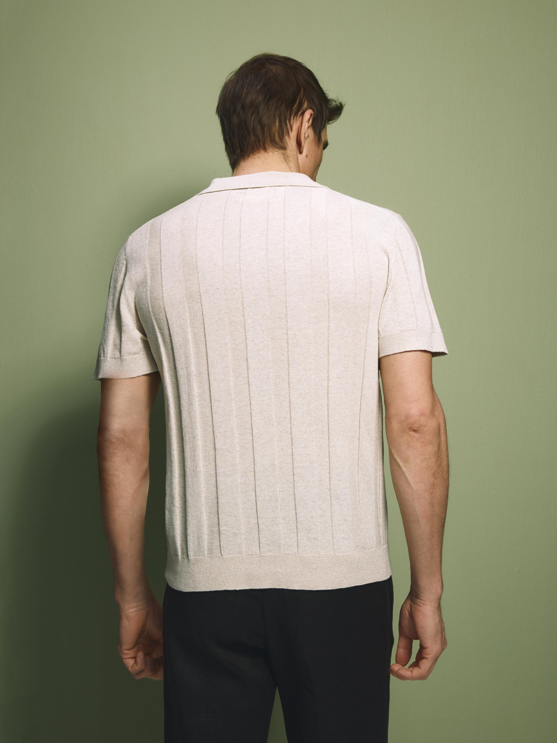 Beige Linen Polo Shirt, Beige, large image number 2