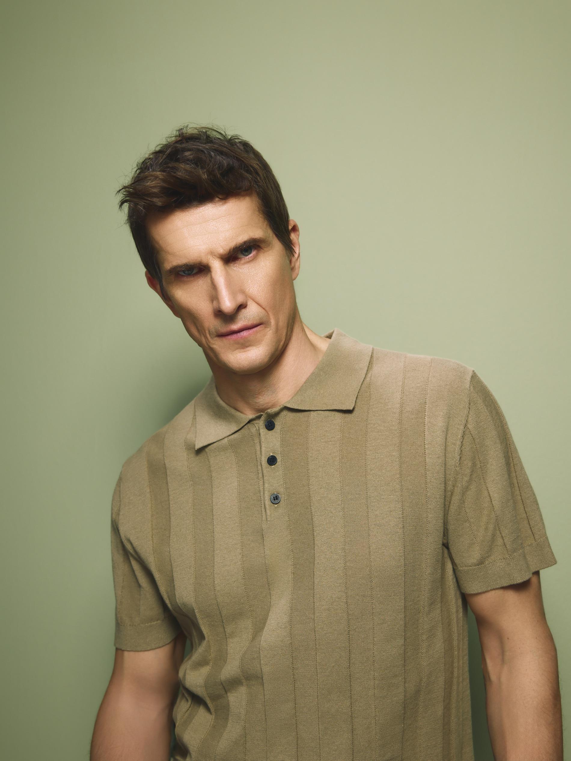 Green Linen Polo Shirt, Green, medium