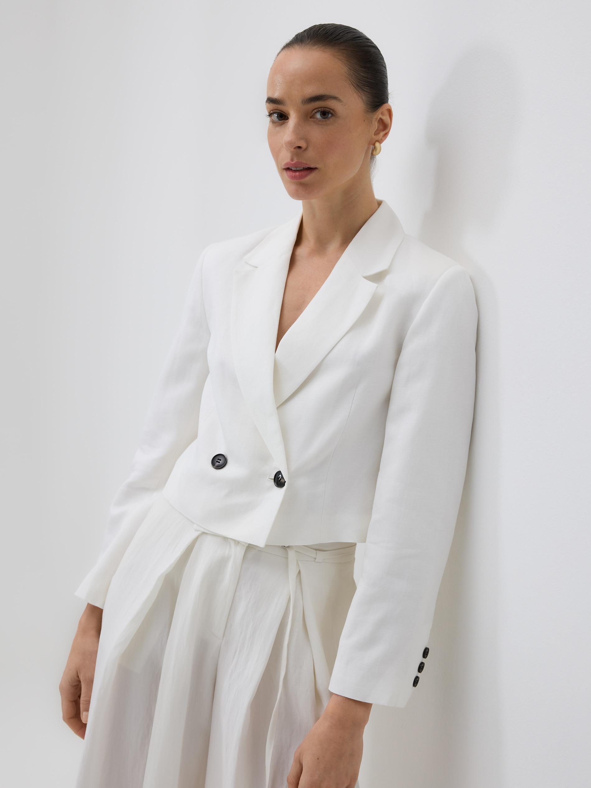 White Linen Rich Blazer, White, large image number 0