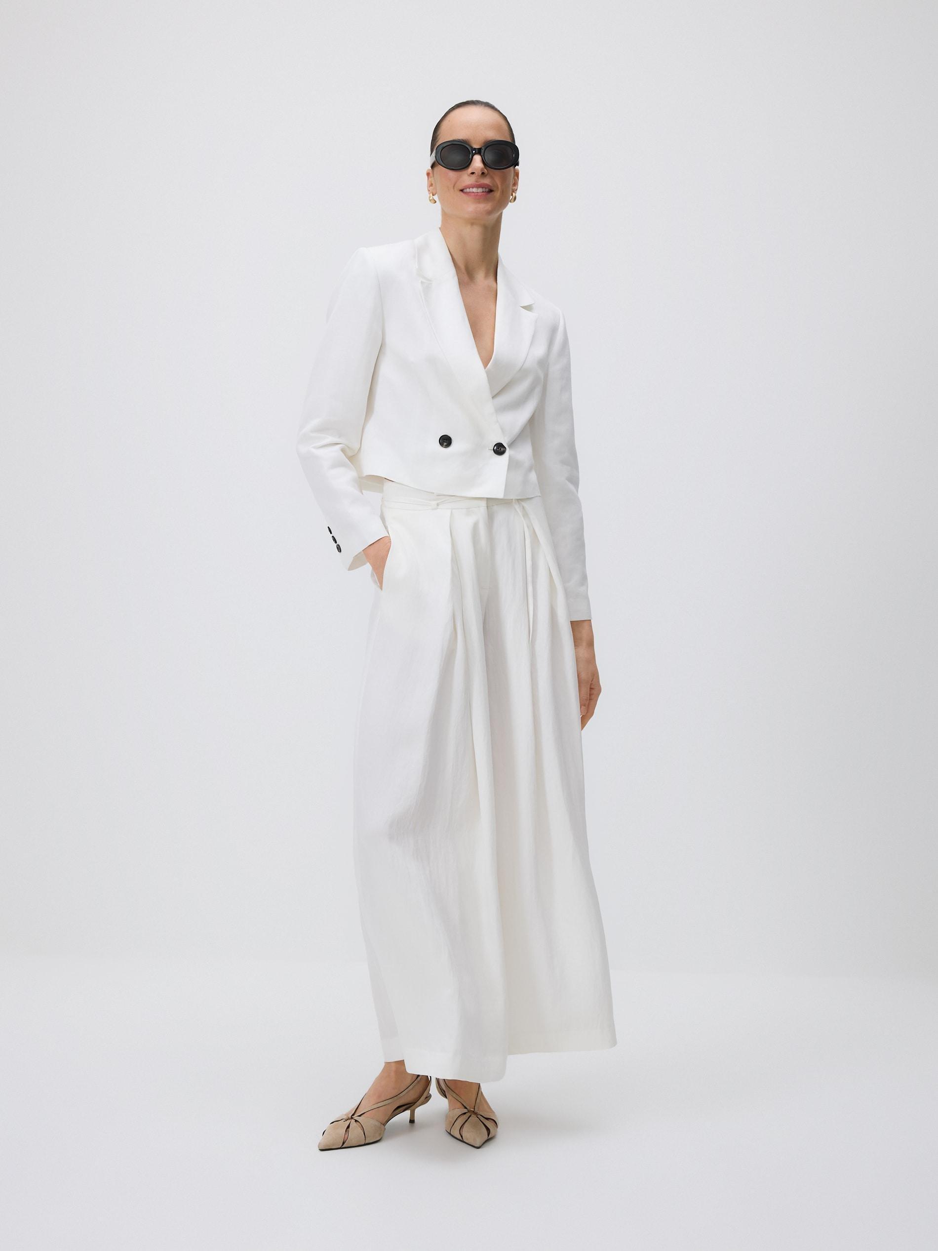 White Linen Rich Blazer, White, large image number 1
