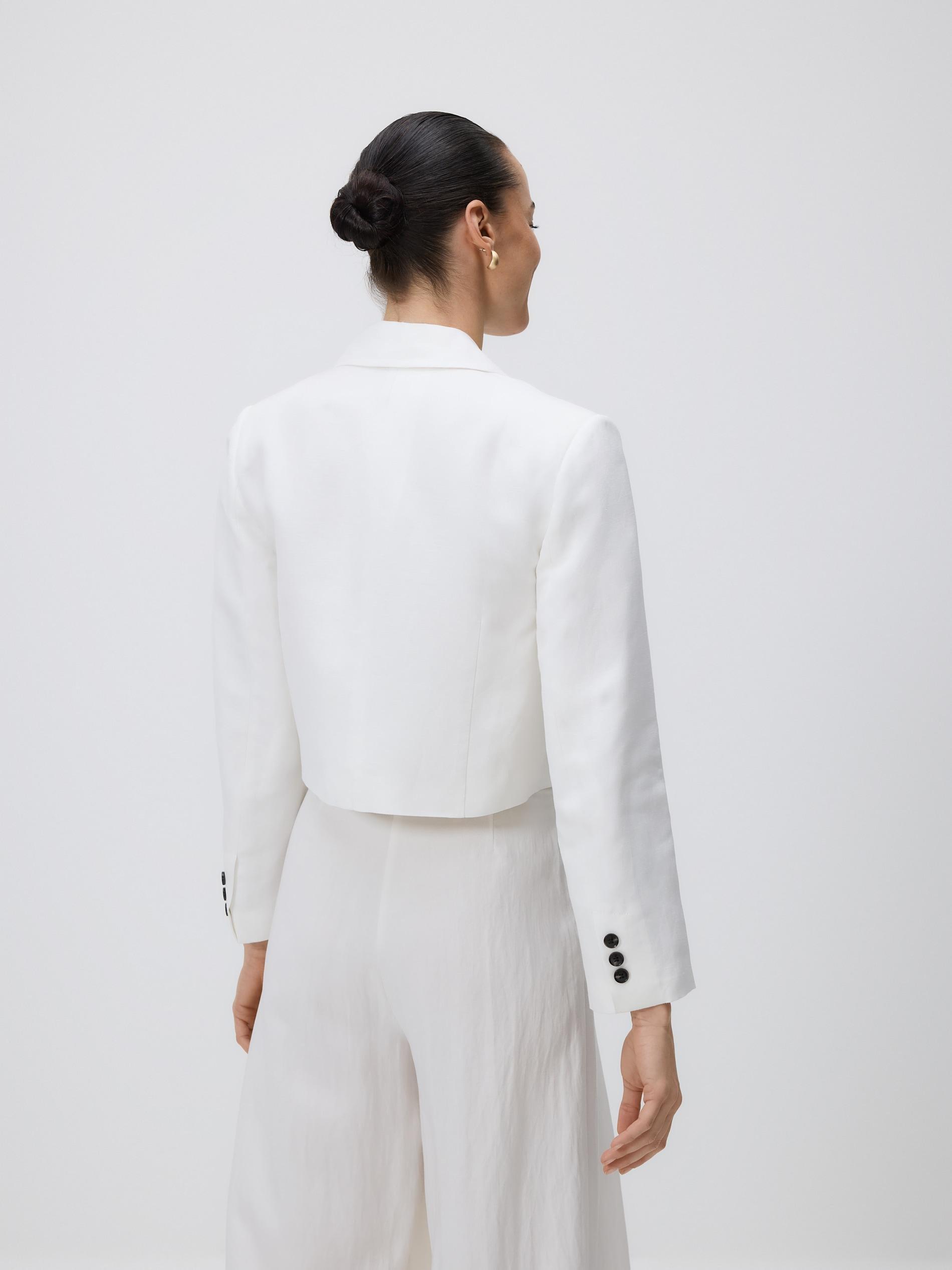 White Linen Rich Blazer, White, large image number 2