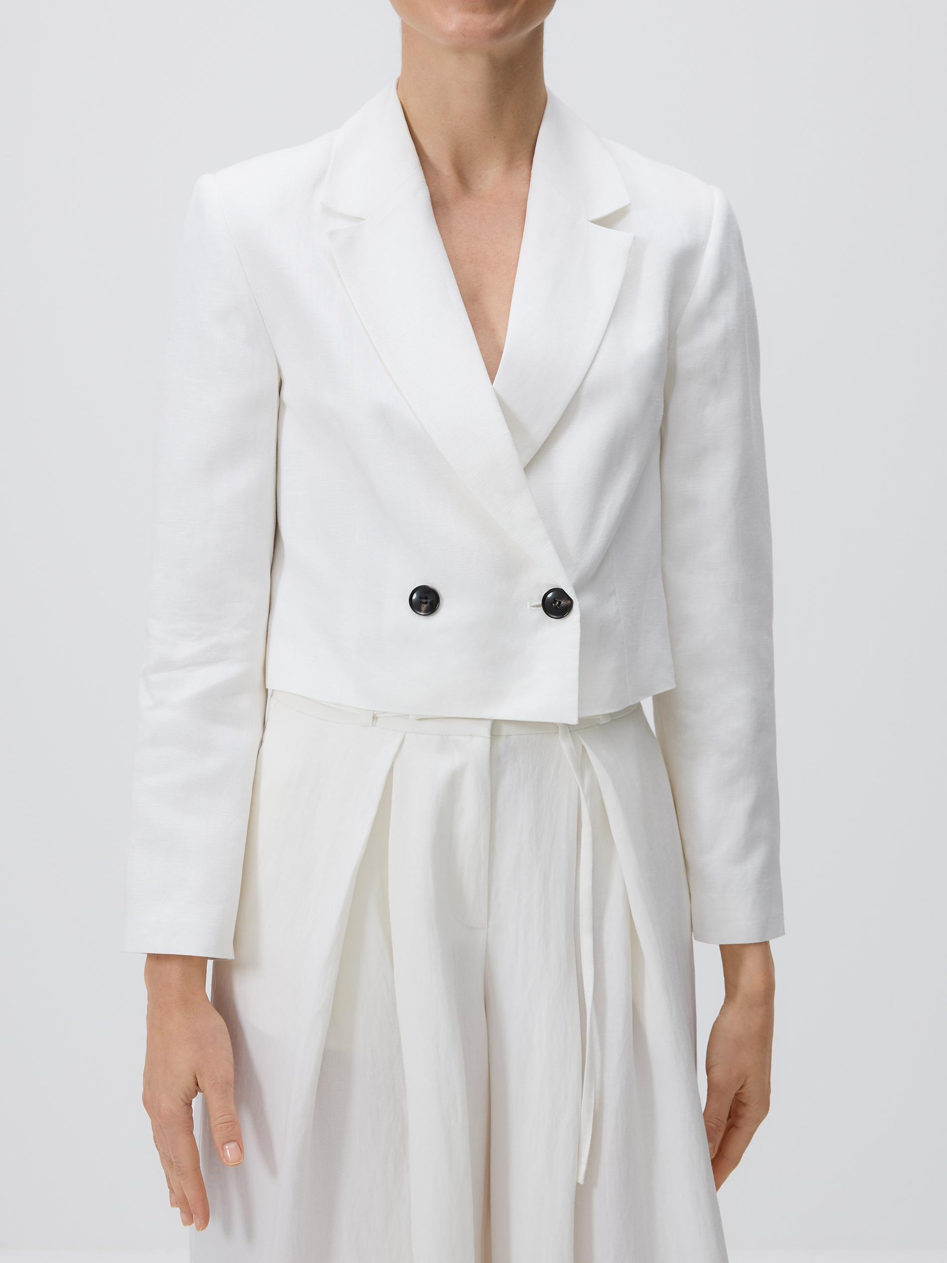 White Linen Rich Blazer, White, large image number 3