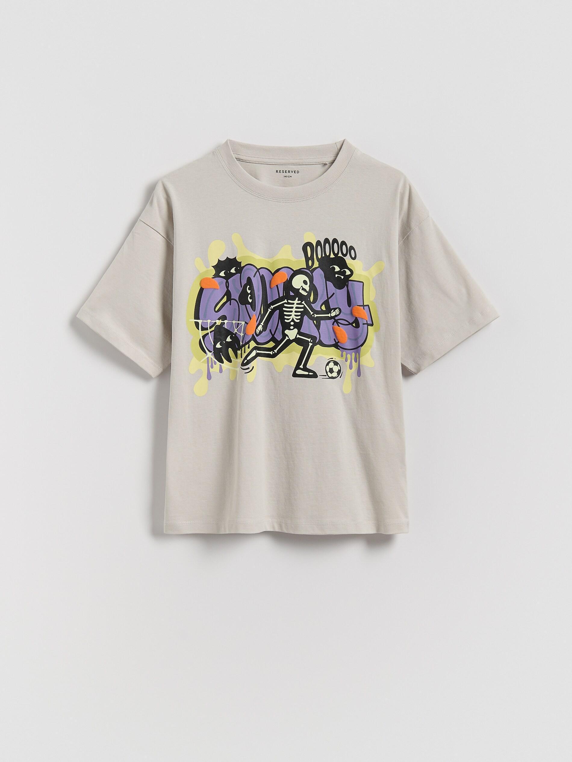 Grey Glow-In-The-Dark Print T-Shirt, Kids Boys, Light grey, large image number 0