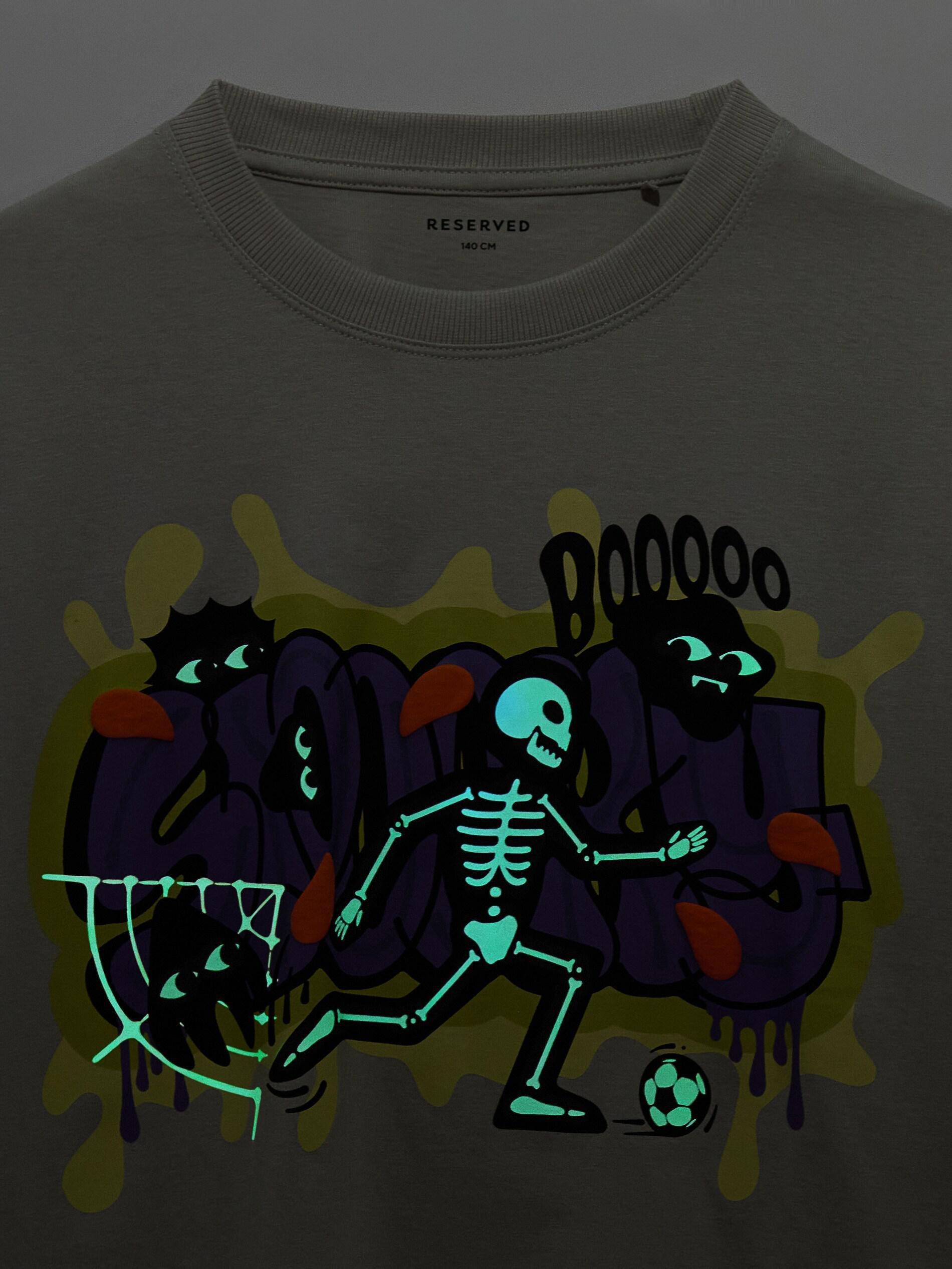 Grey Glow-In-The-Dark Print T-Shirt, Kids Boys, Light grey, medium