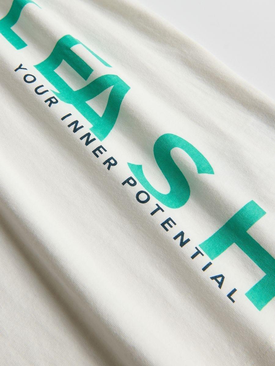 Cream Printed Cotton Long Sleeve T-Shirt, Ivory, large image number 1