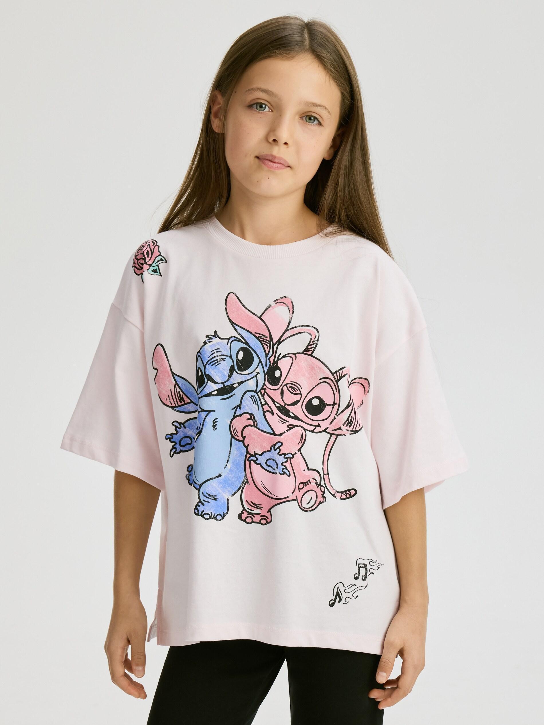 Pastel Pink Lilo And Stitch T-Shirt, Kids Girls, Pink, medium
