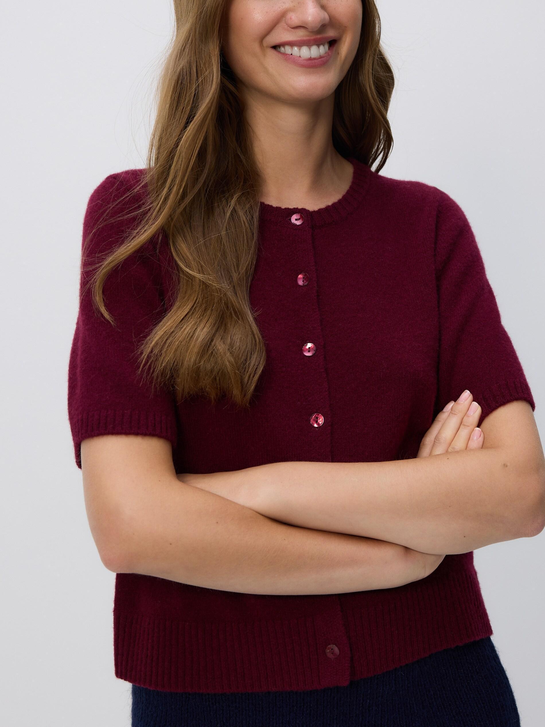 Maroon Wool Cardigan, Burgundy, medium