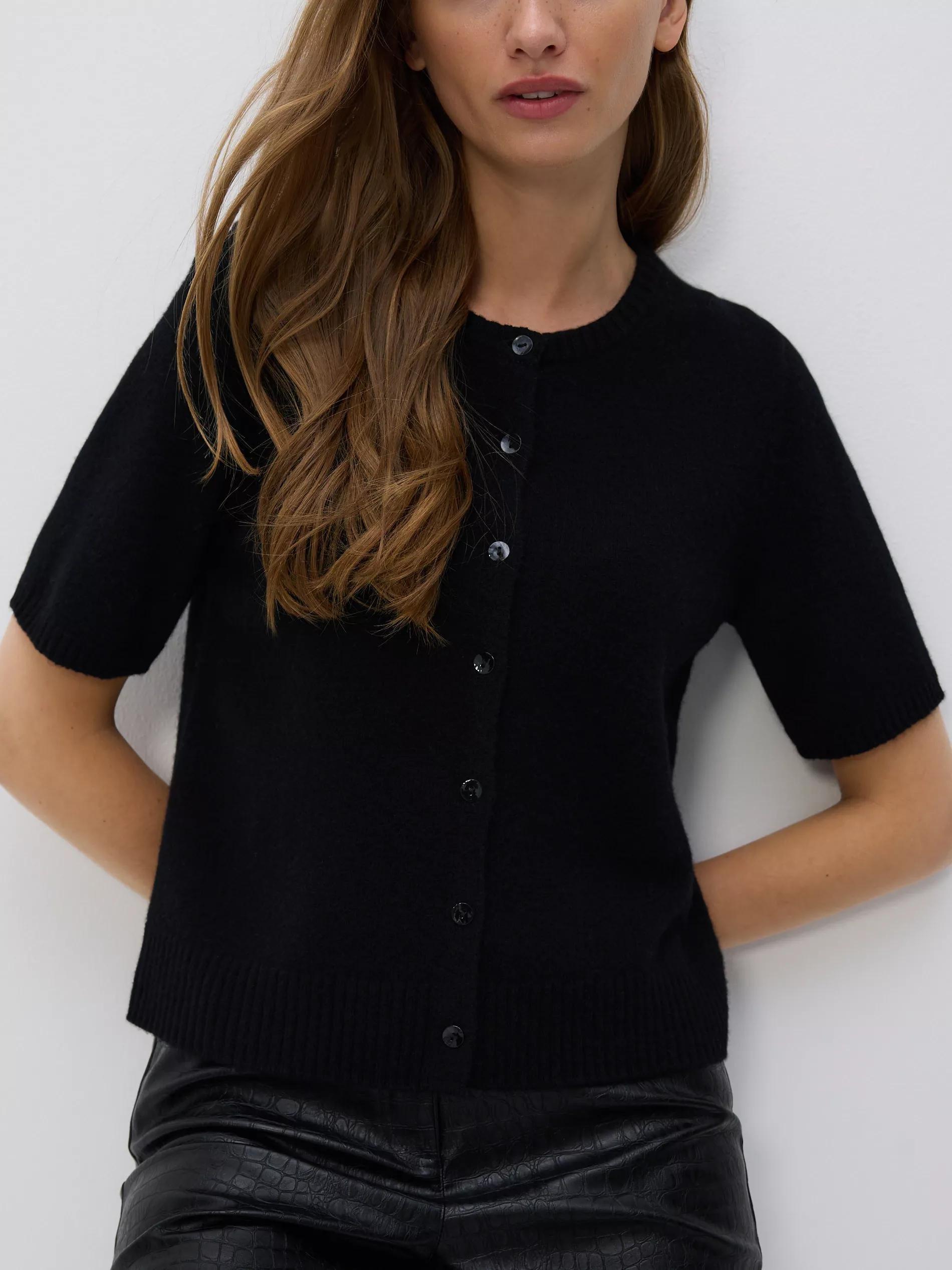 Black Wool Cardigan, Black, large image number 1