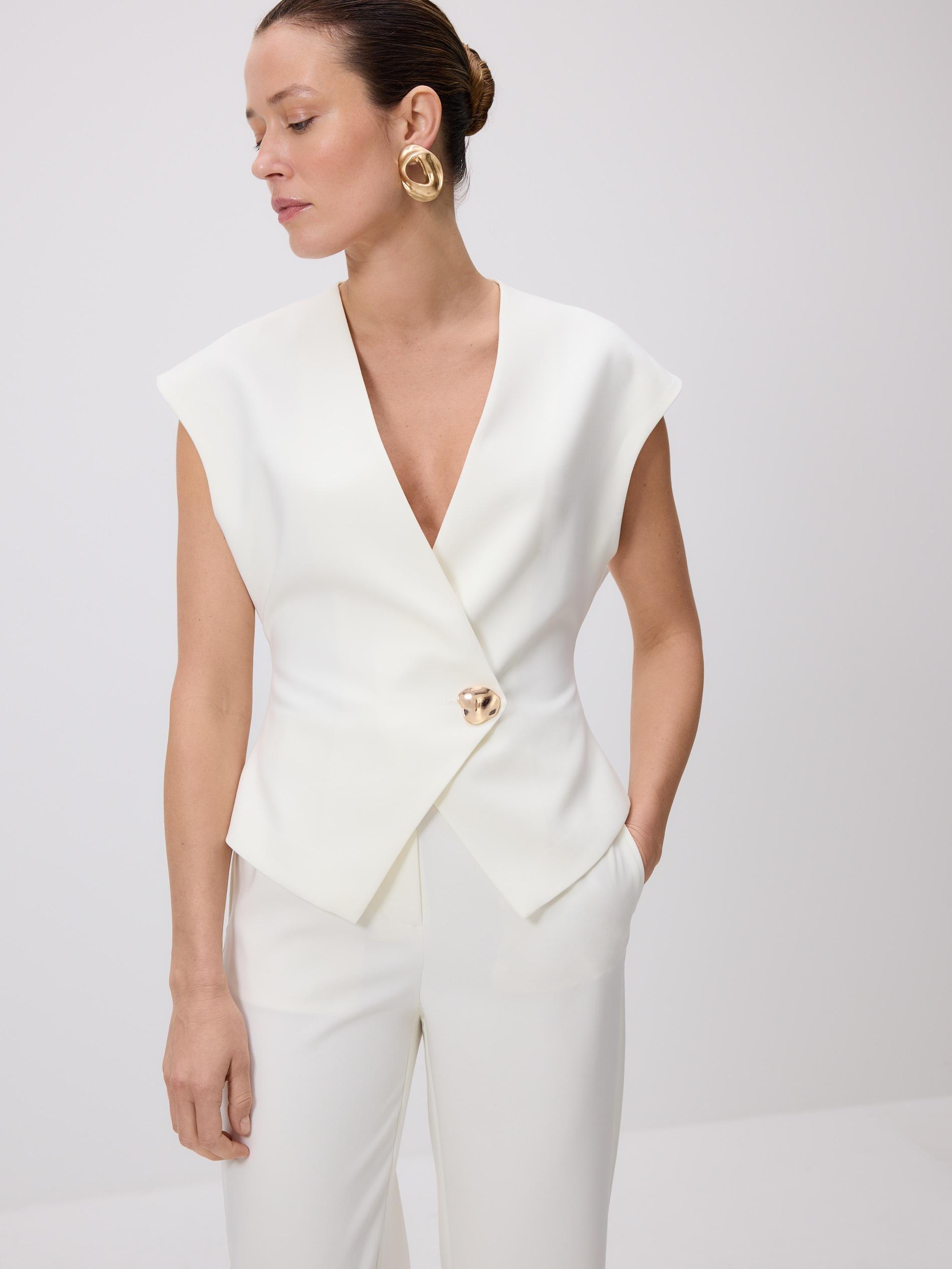 White Viscose Blend Vest, White, large image number 0