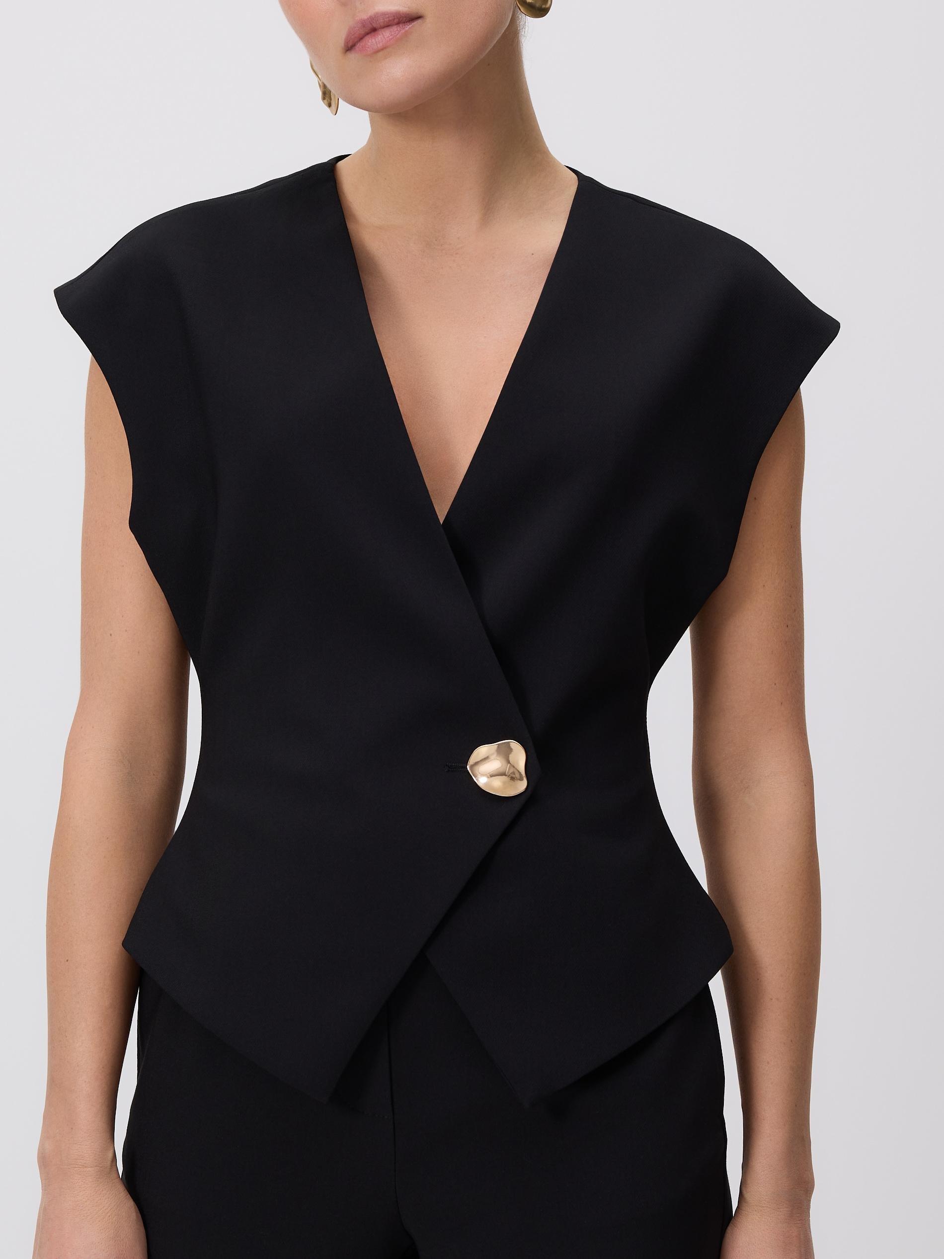 Black Viscose Blend Vest, Black, large image number 1