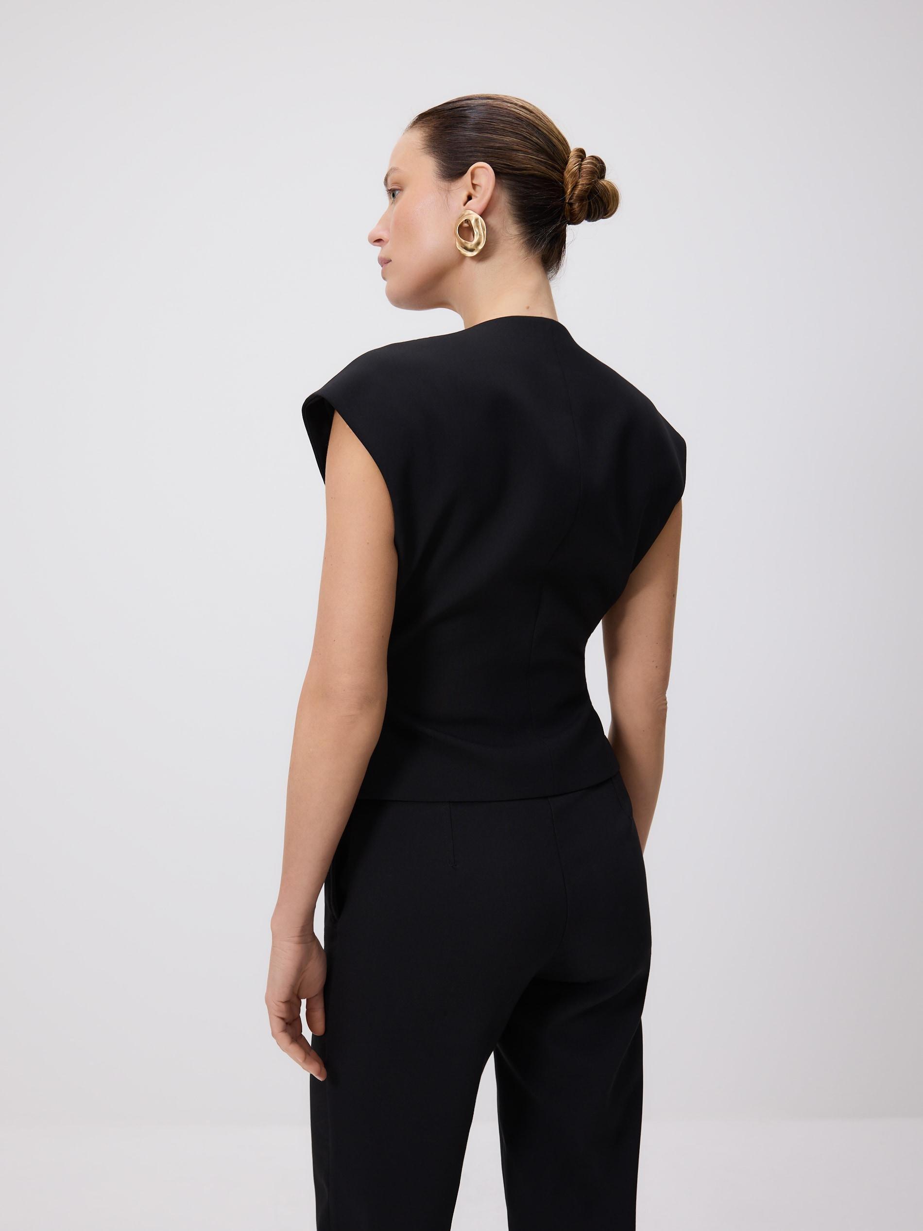 Black Viscose Blend Vest, Black, large image number 3