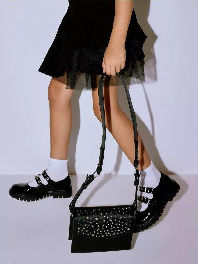Black Decorative Rivets Bag, Kids Girls, Black, large image number 0