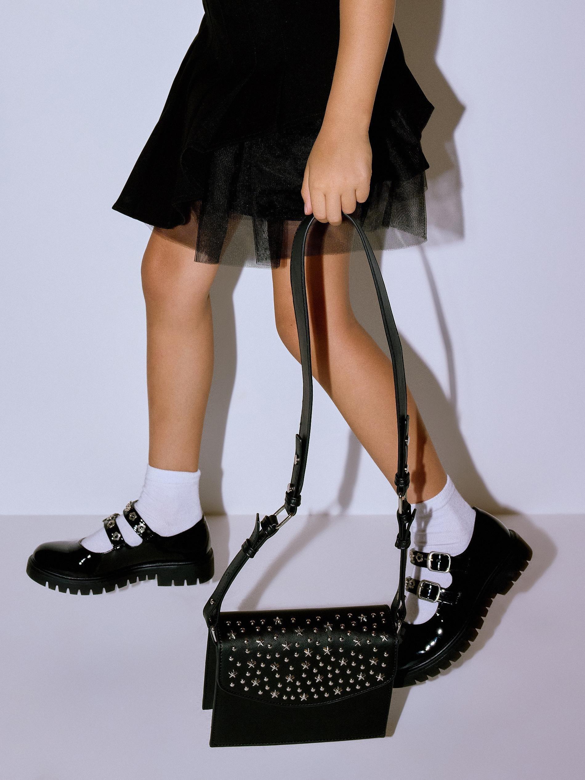 Black Decorative Rivets Bag, Kids Girls, Black, large image number 1