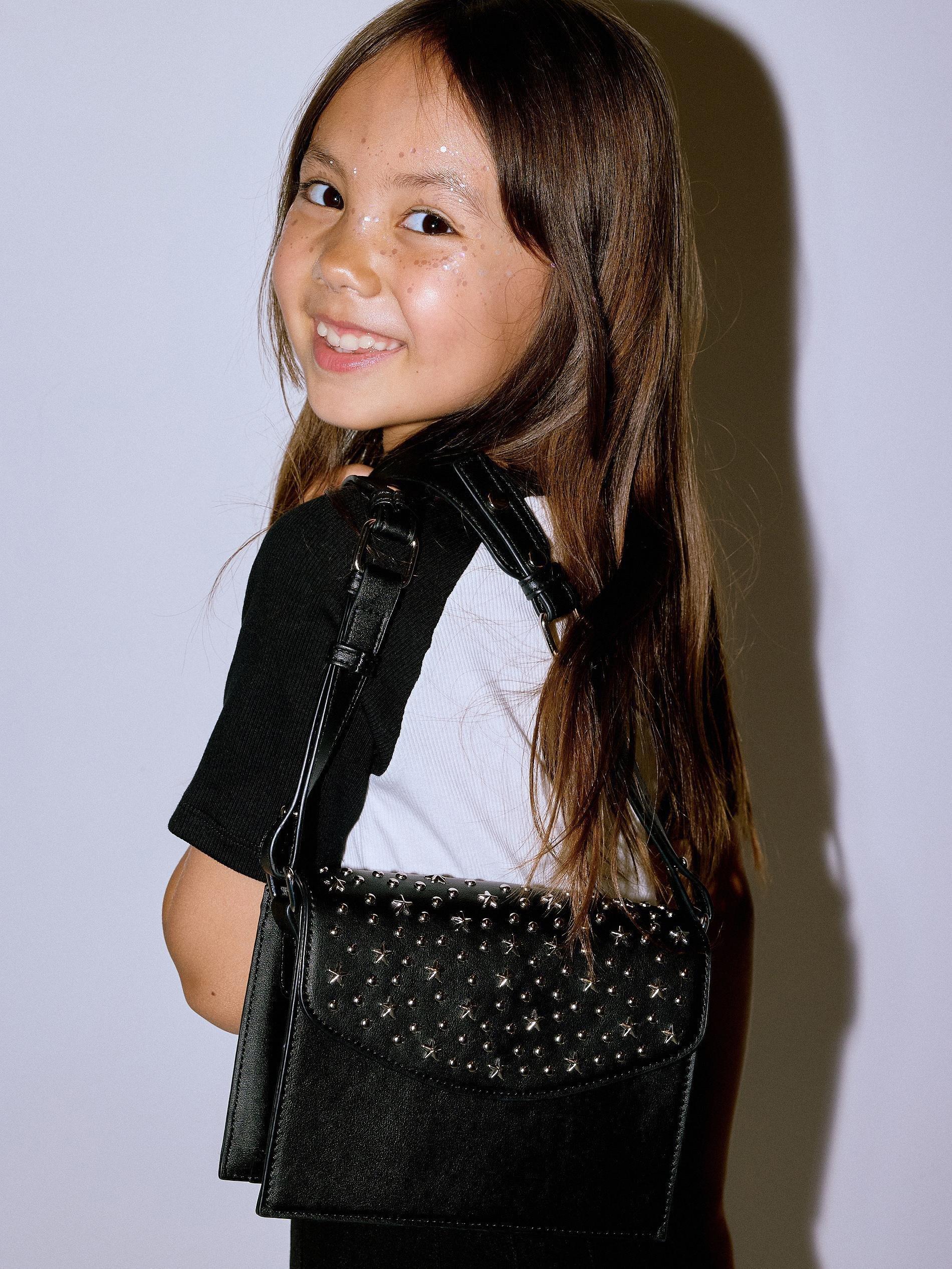Black Decorative Rivets Bag, Kids Girls, Black, large image number 2