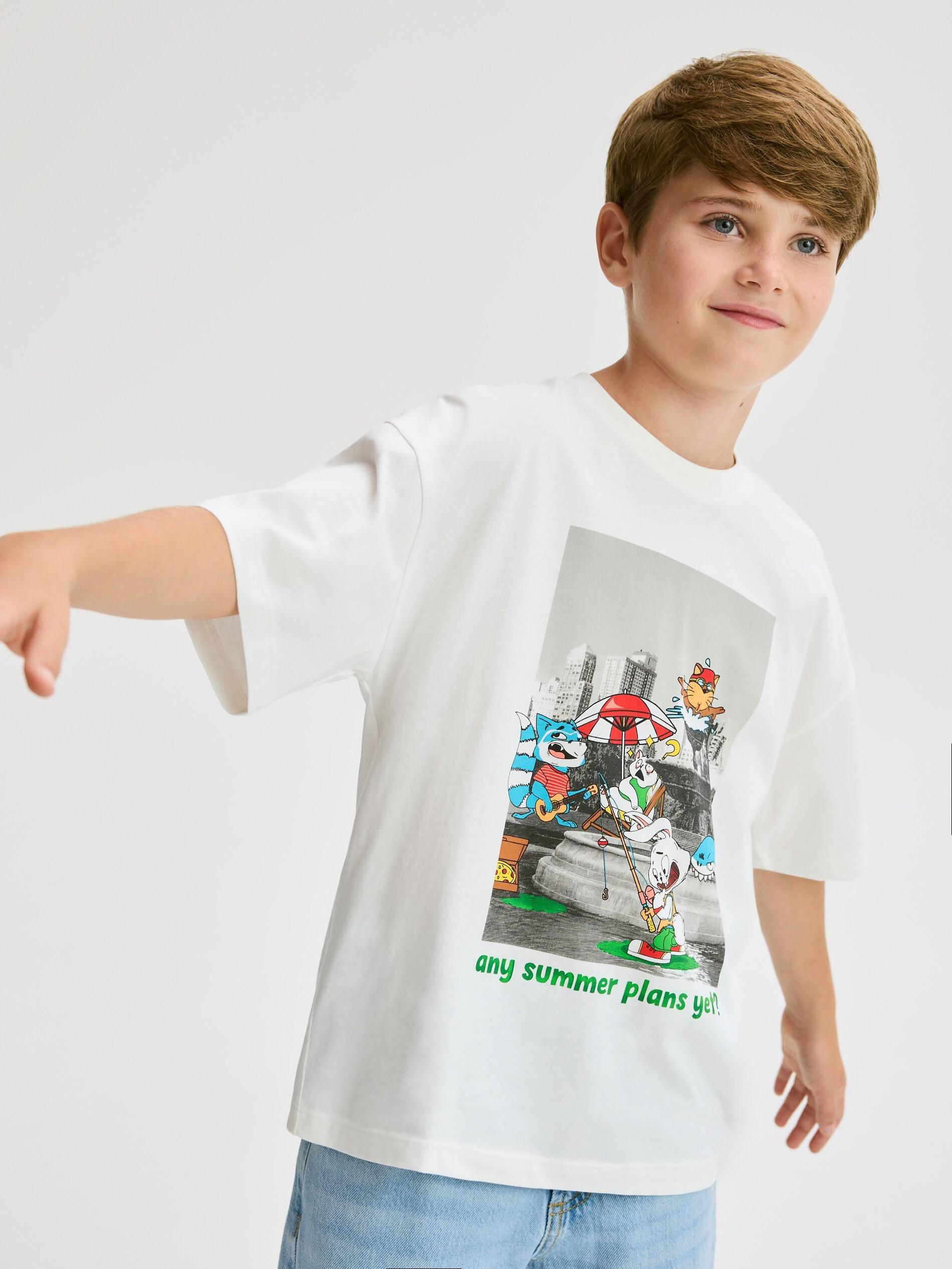 WHITE T-shirt with print, White, medium