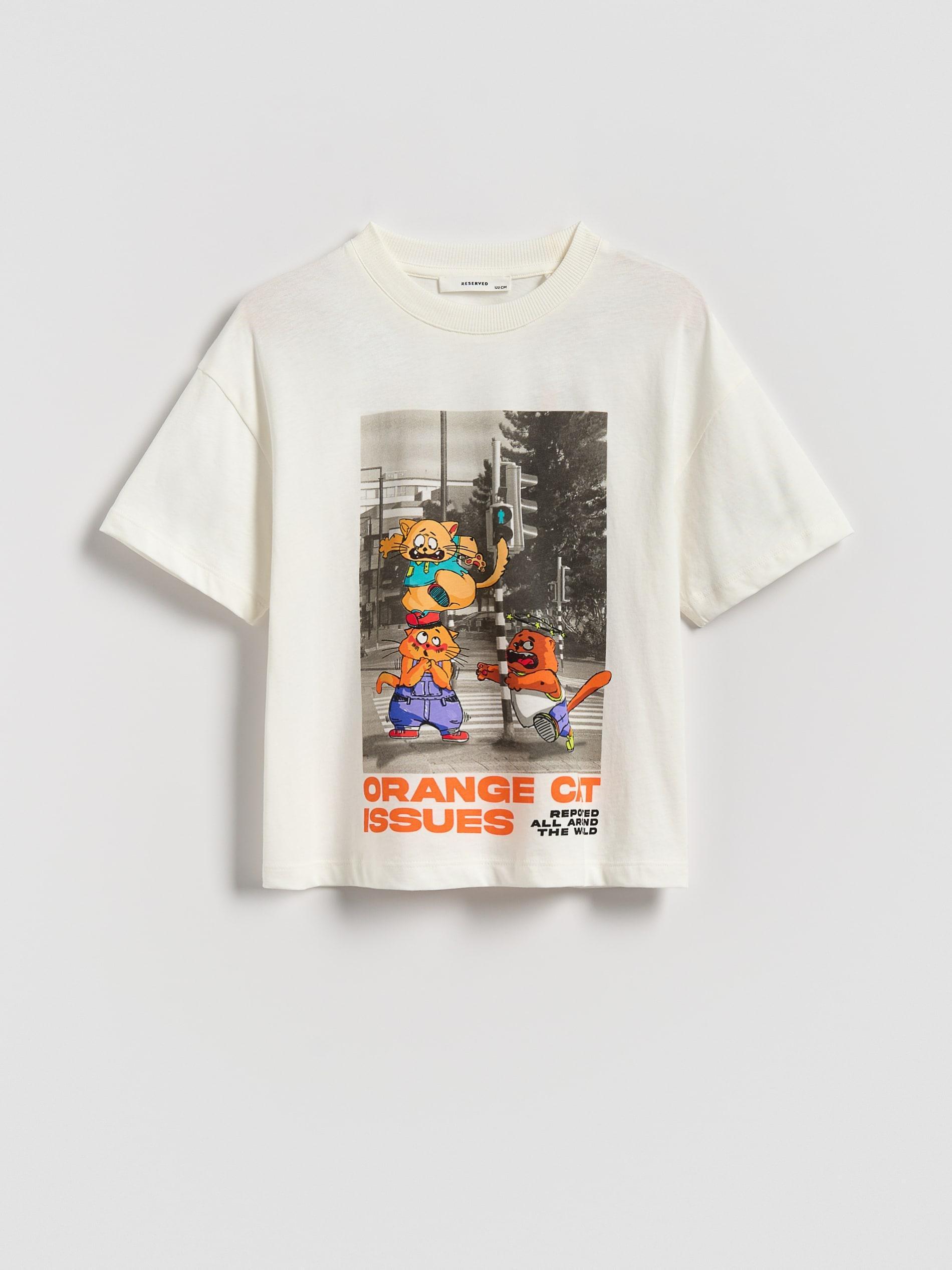 CREAM T-shirt with print, , medium