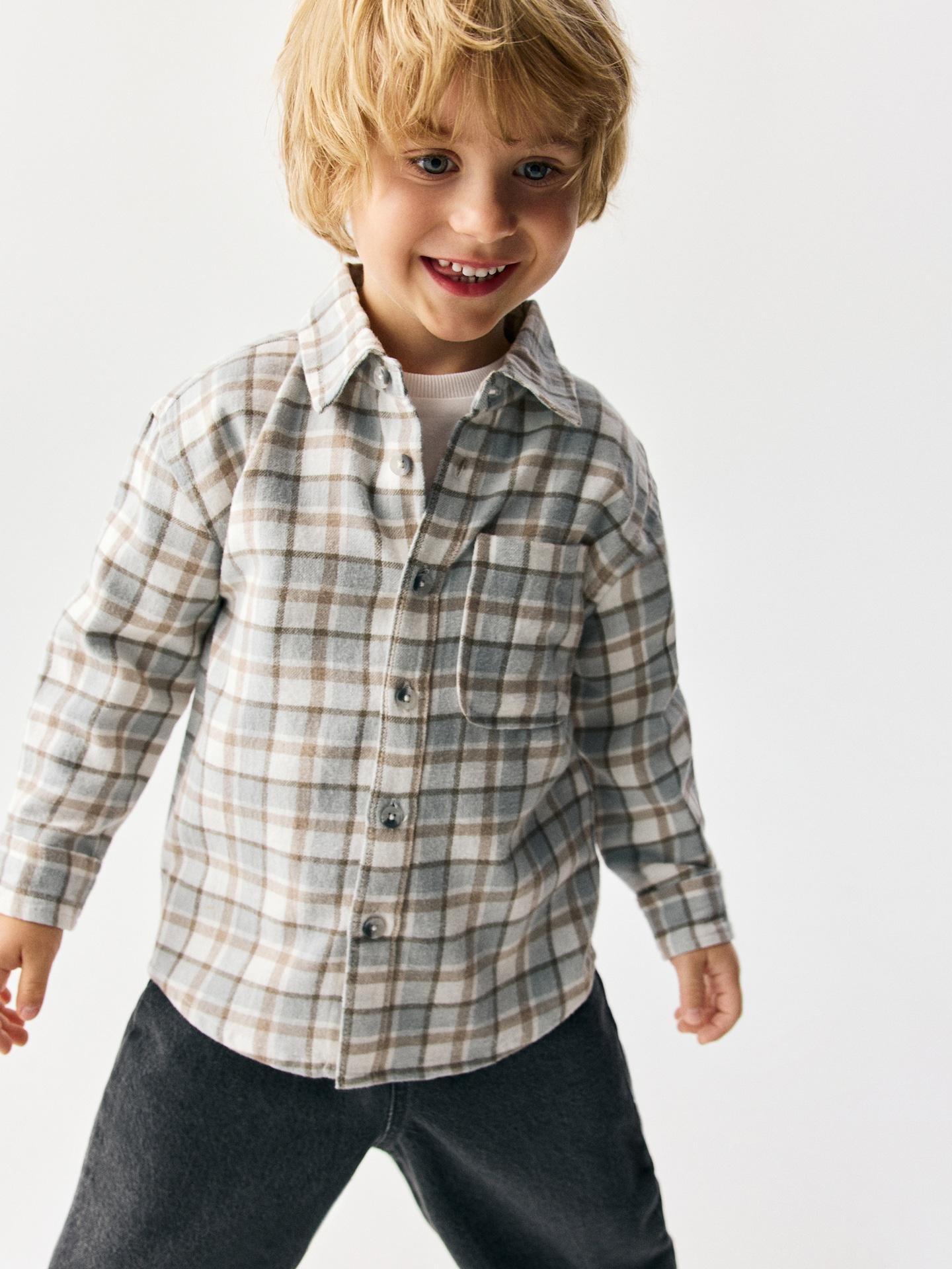 Grey Check Cotton Shirt, Light grey, medium