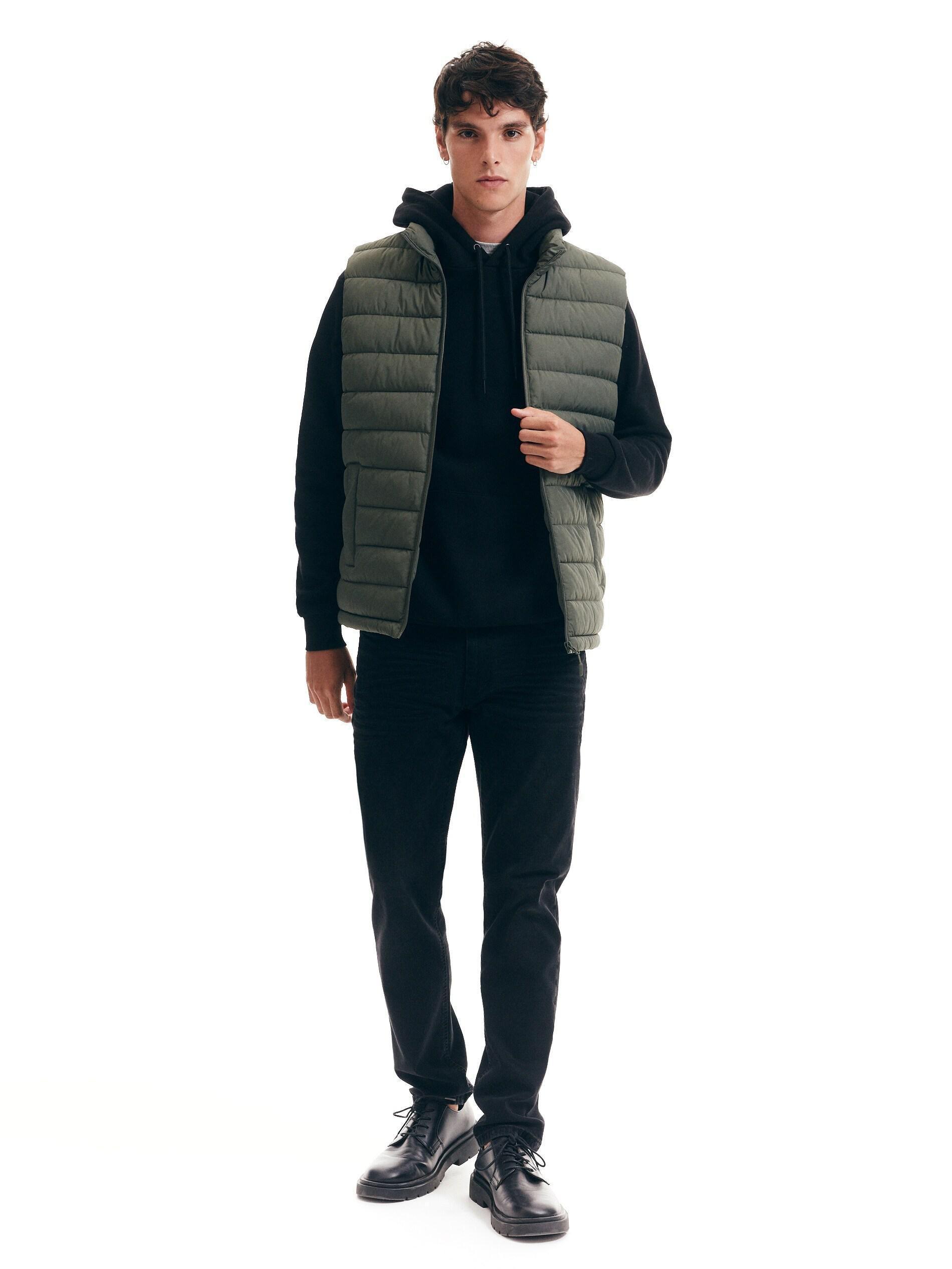 Green Stand Up Collar Quilted Vest, , large image number 0