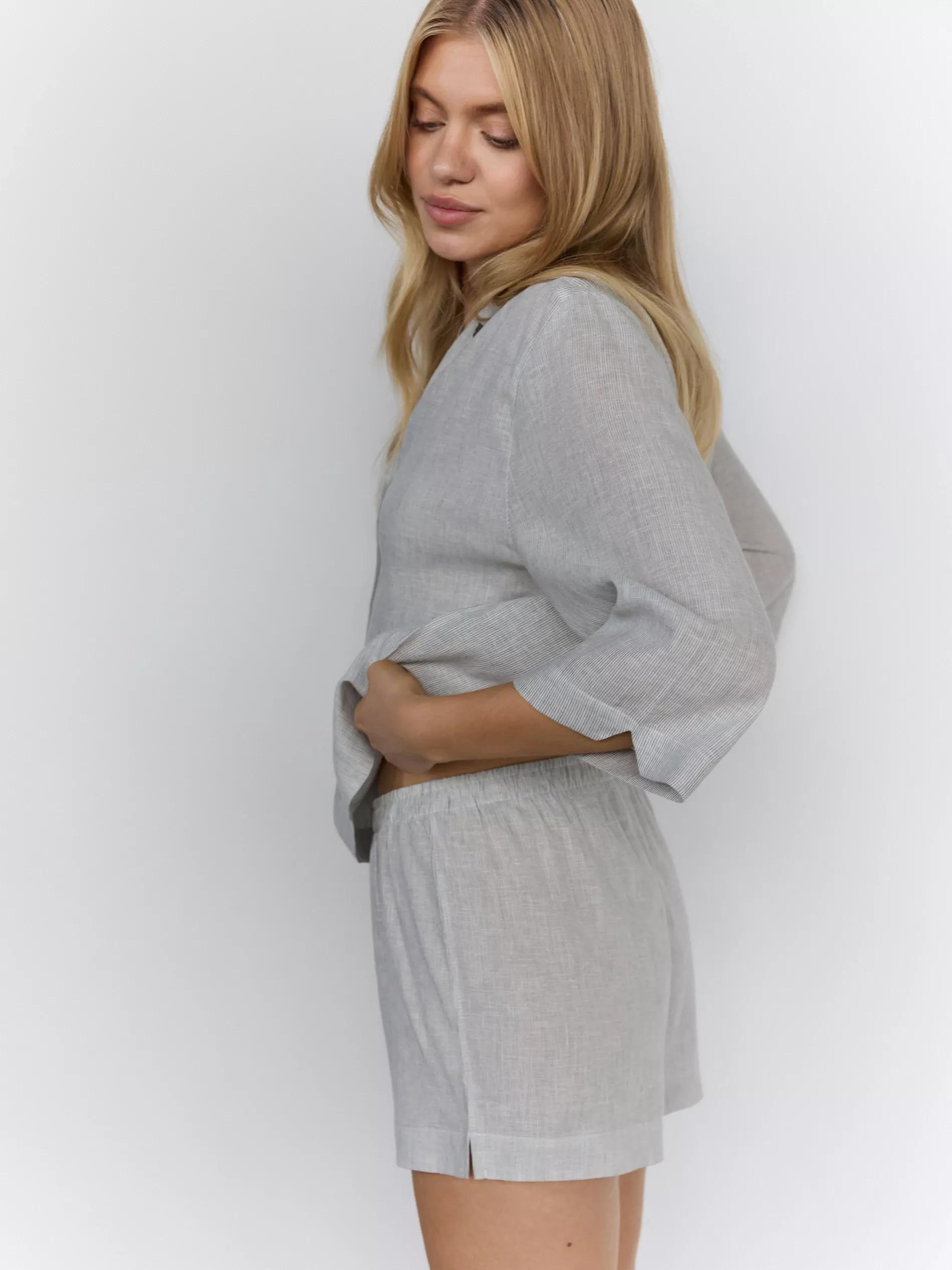 Cream Two-Piece Linen-Blend Pyjama Set, , large image number 1