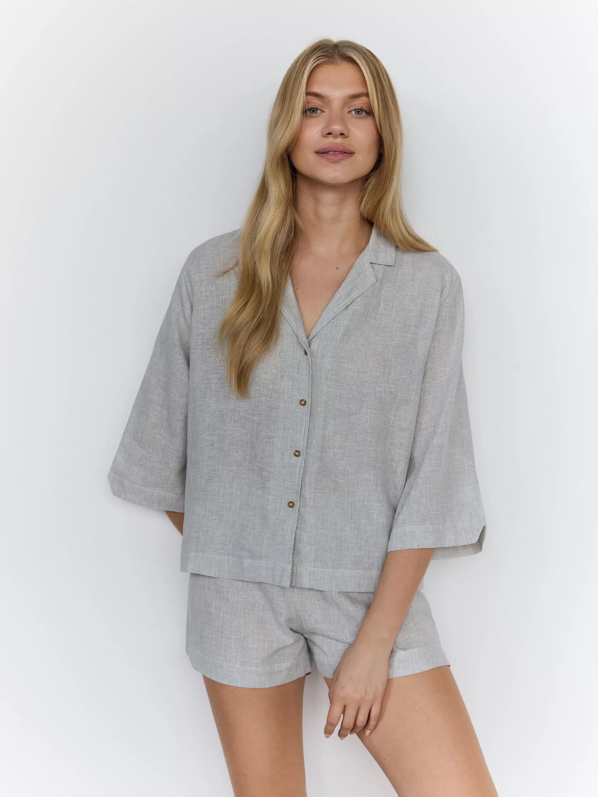 Cream Two-Piece Linen-Blend Pyjama Set, , large image number 3