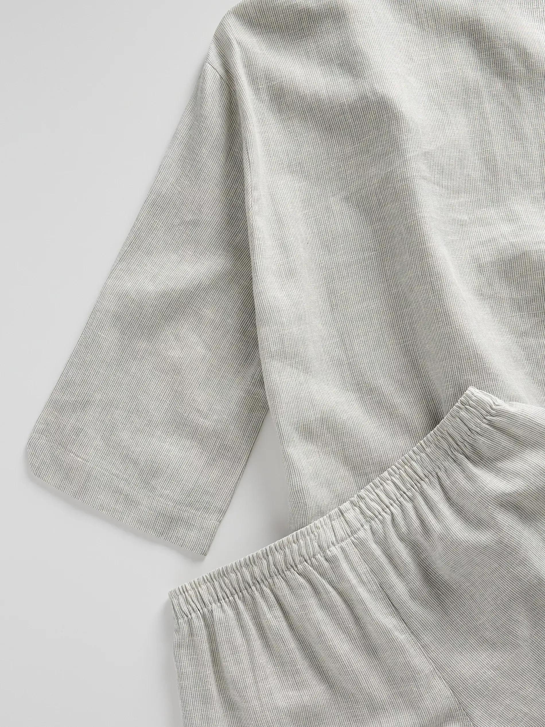 Cream Two-Piece Linen-Blend Pyjama Set, , large image number 6