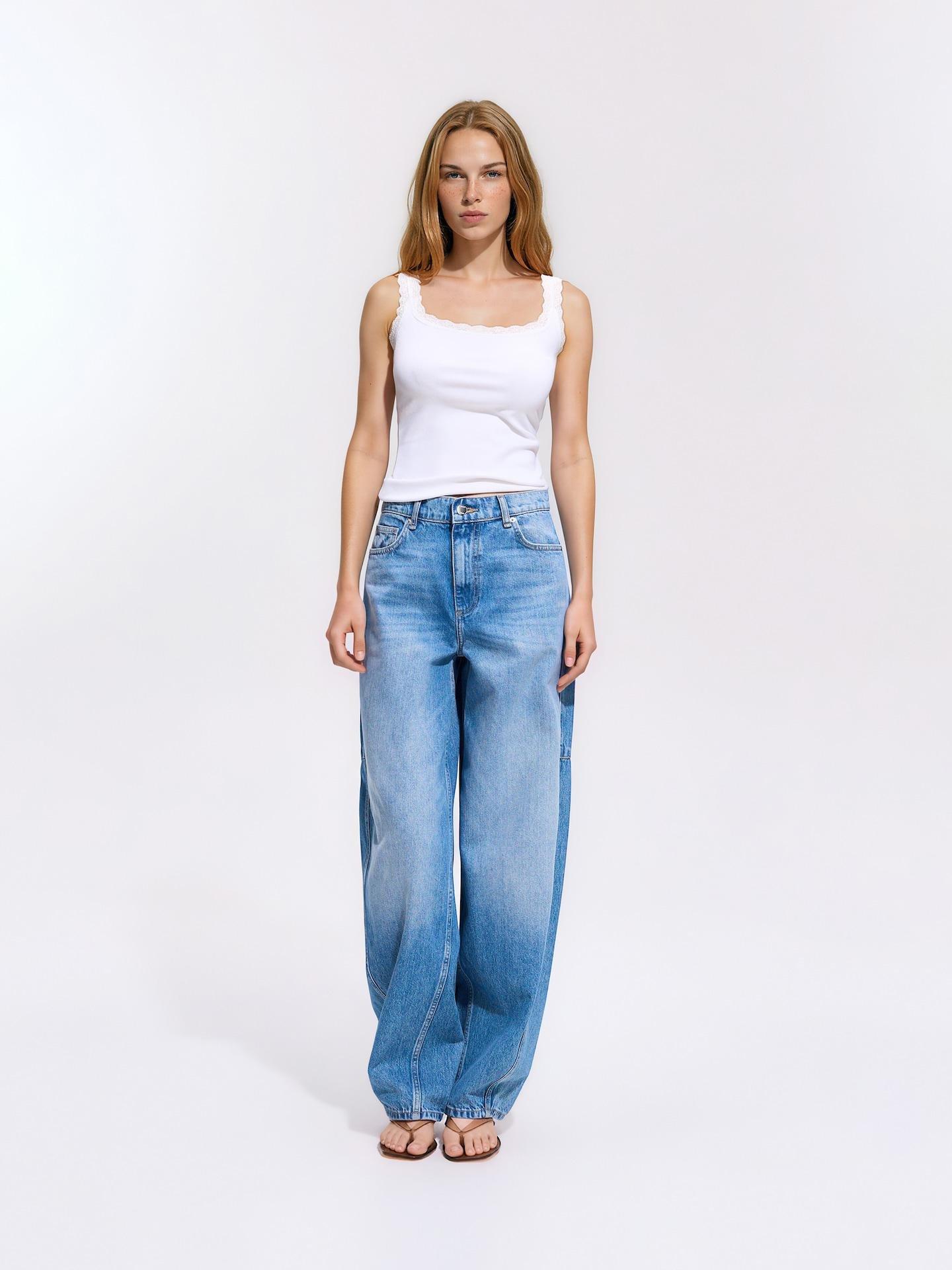 White Plain Top With Lace Trimming, White, large image number 1
