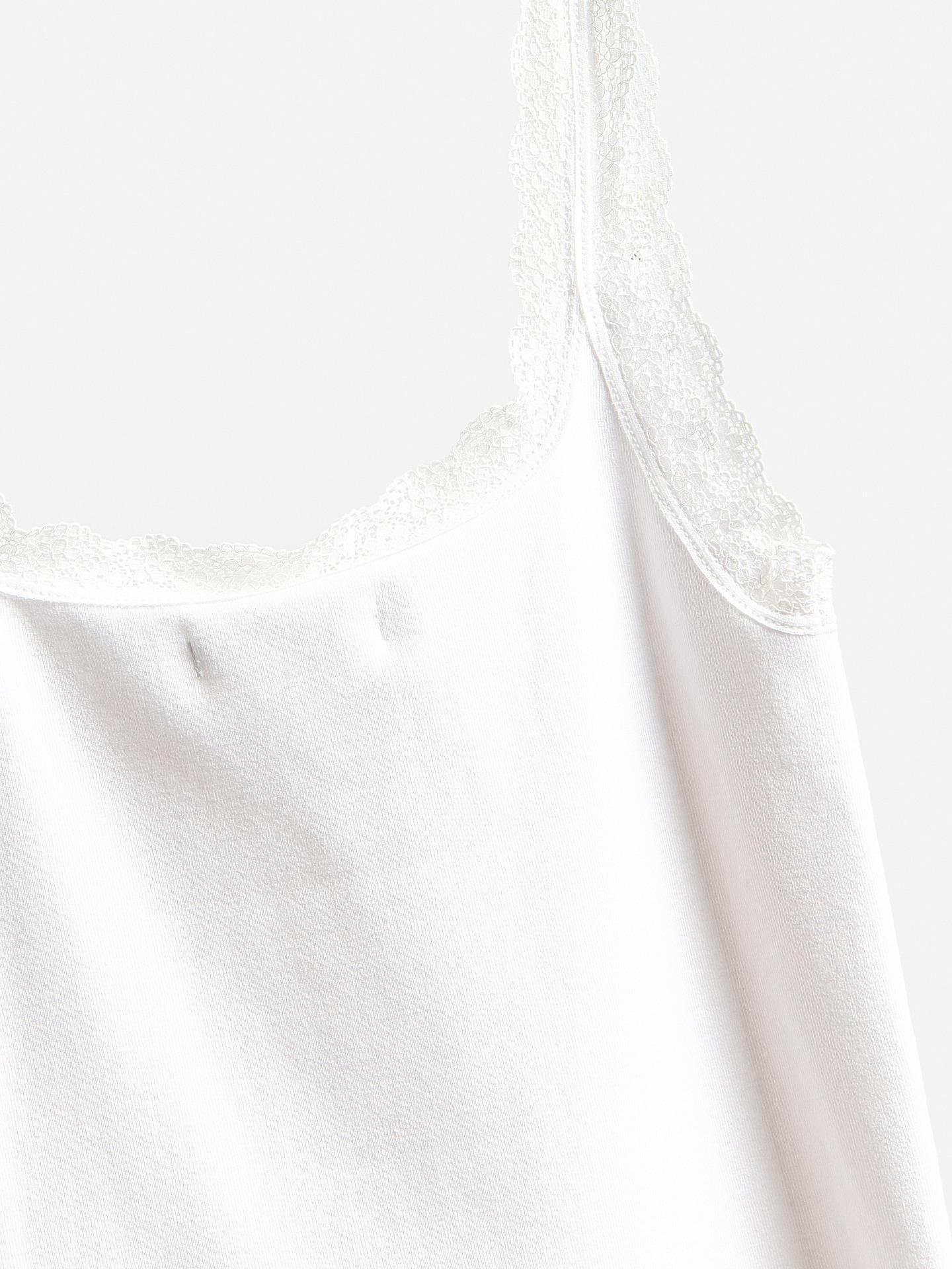 White Plain Top With Lace Trimming, White, large image number 4