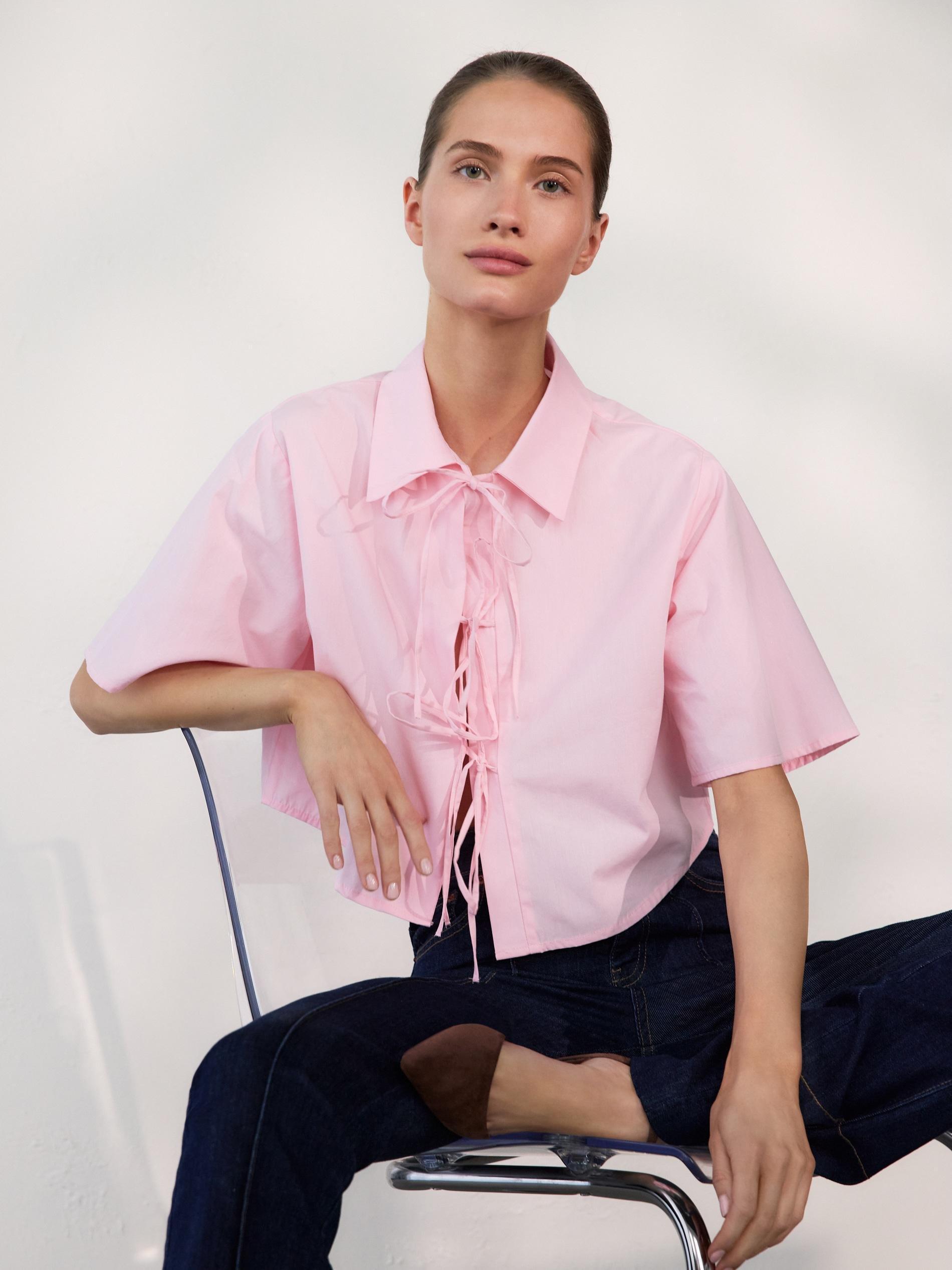Pink Shirt With Tie Detail, , large image number 0
