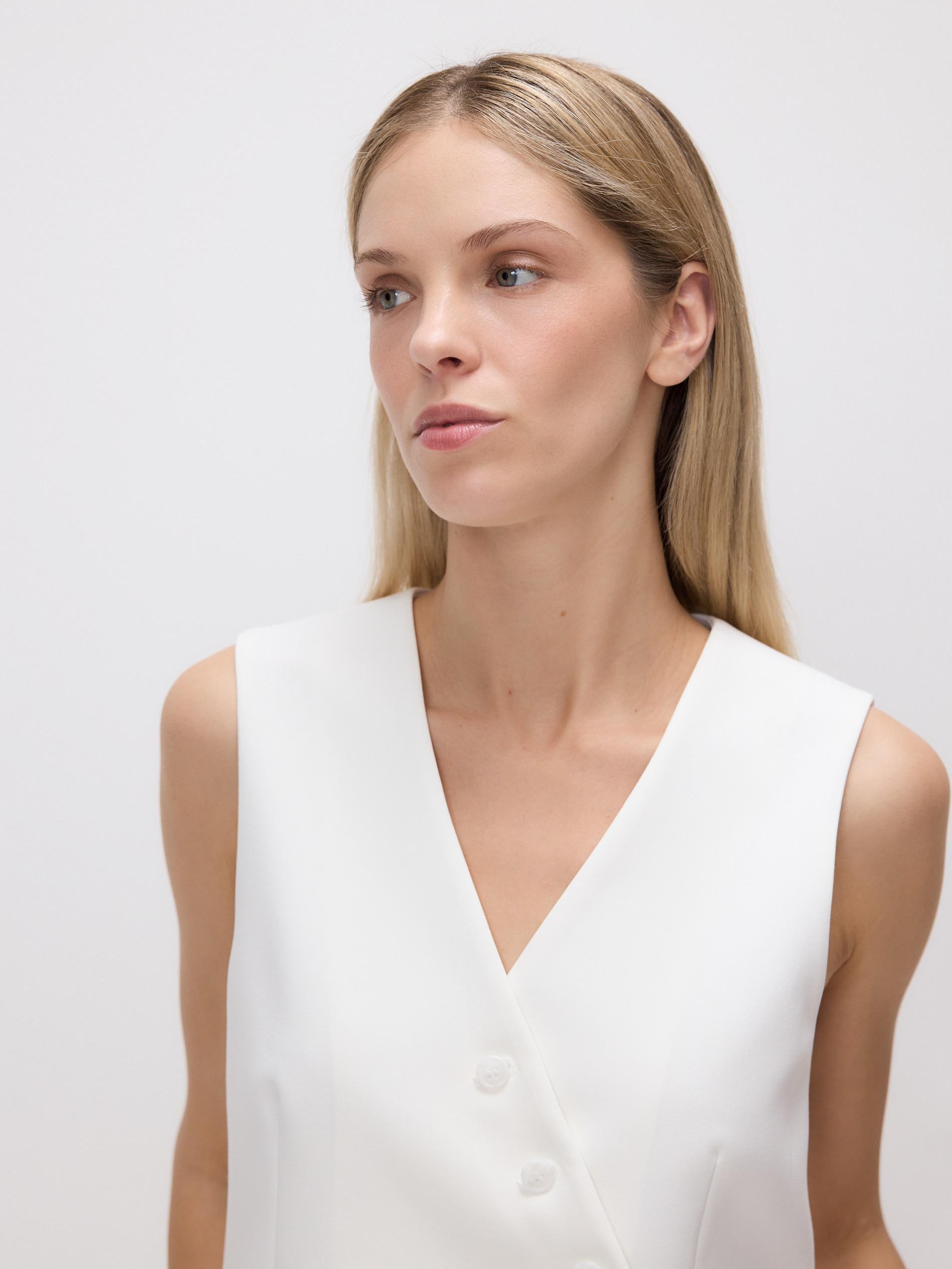 White Asymmetric Suit Vest, White, large