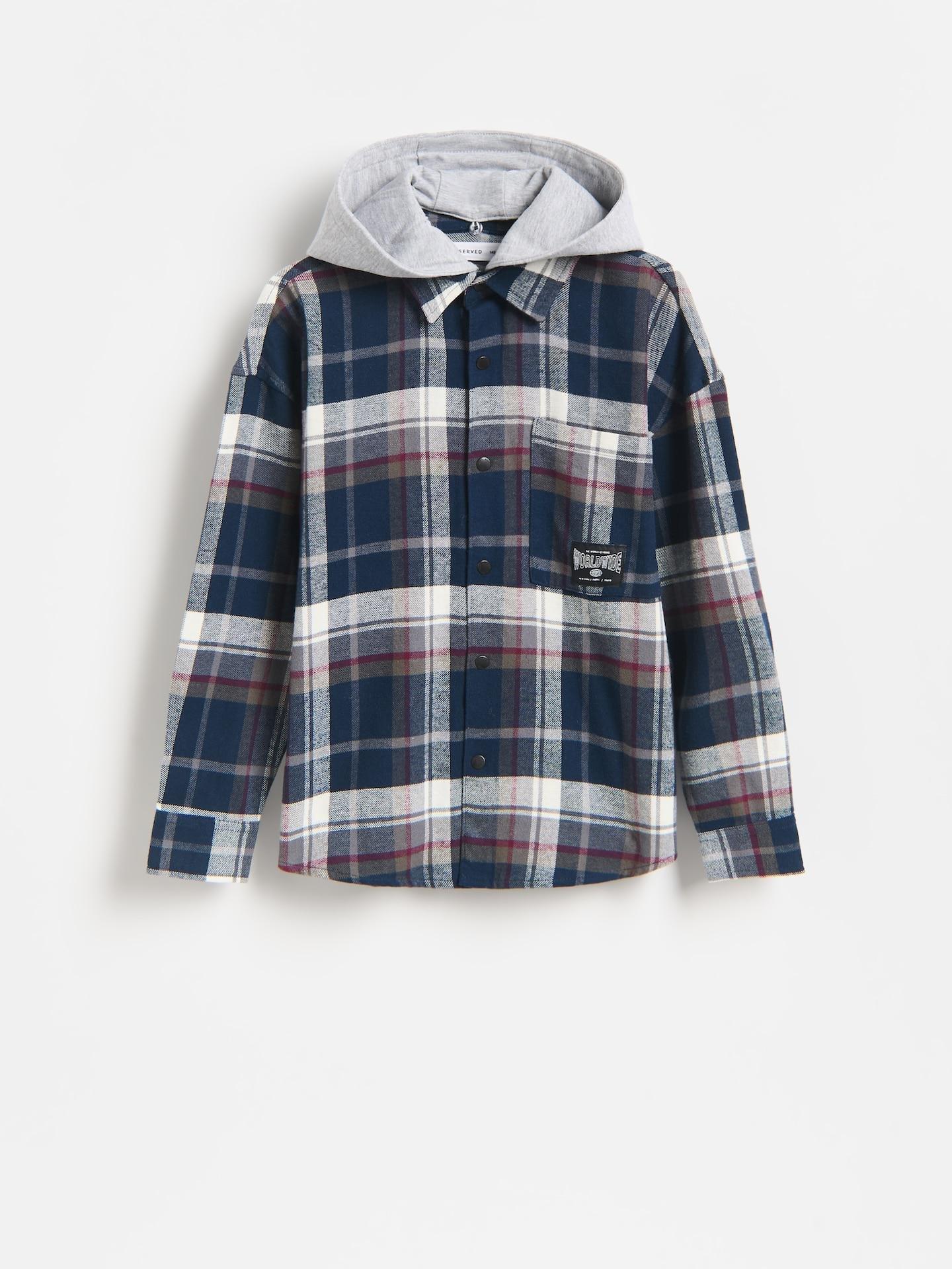Blue Denim Shirt With Detachable Hood, Navy, medium