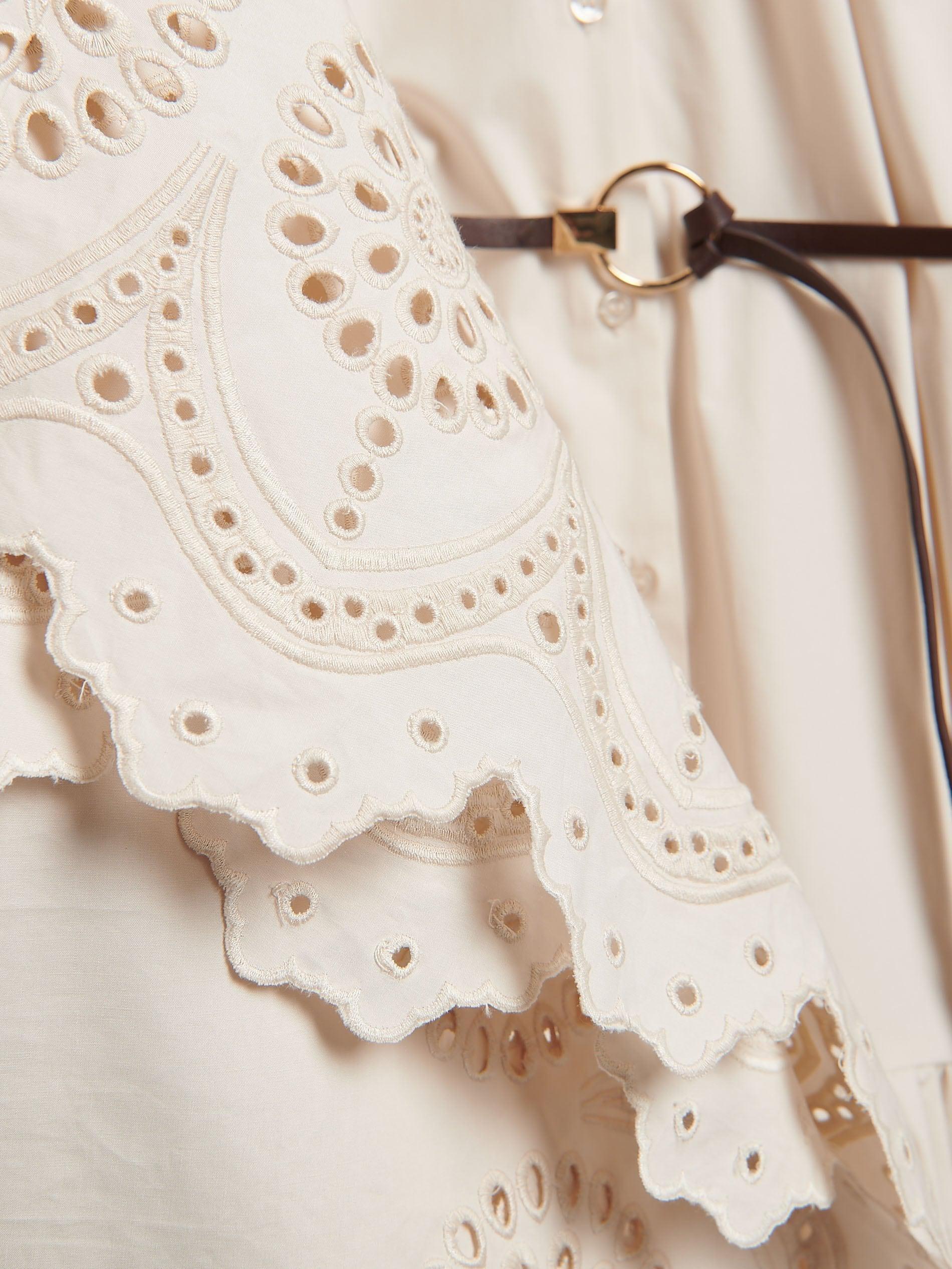 Cream Cotton Dress With Belt, Ivory, large image number 5