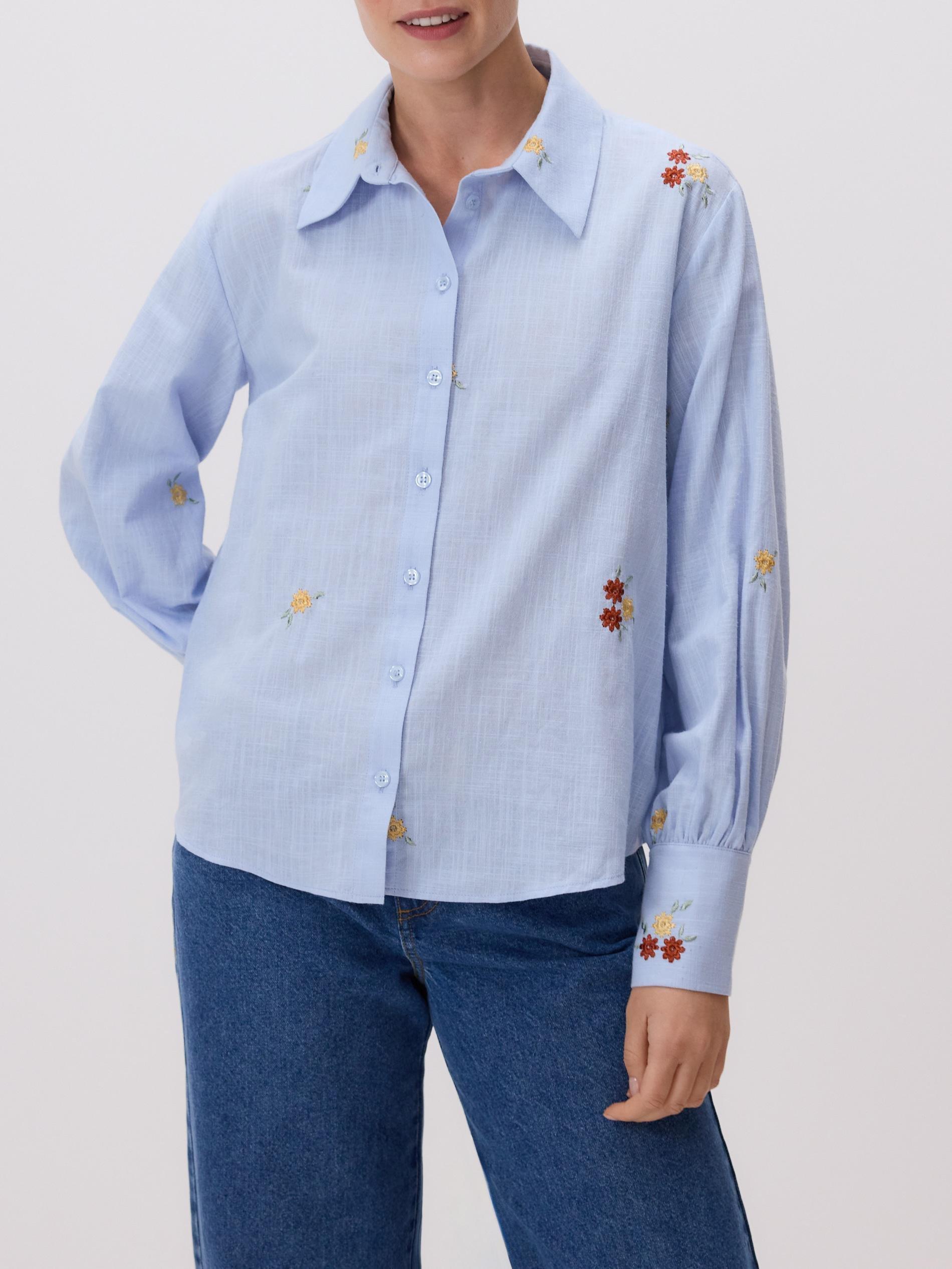Blue Shirt With Embroidered Pattern, Blue, large image number 0