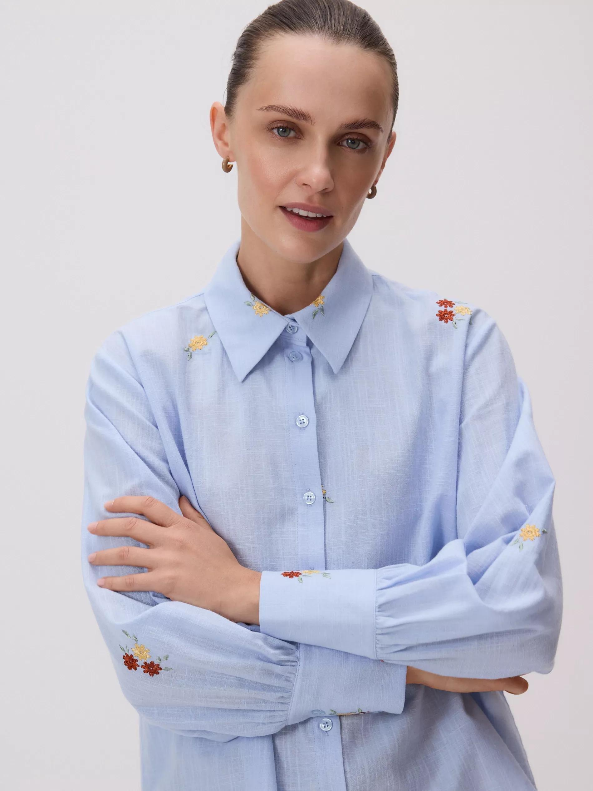 Blue Shirt With Embroidered Pattern, Blue, large image number 2